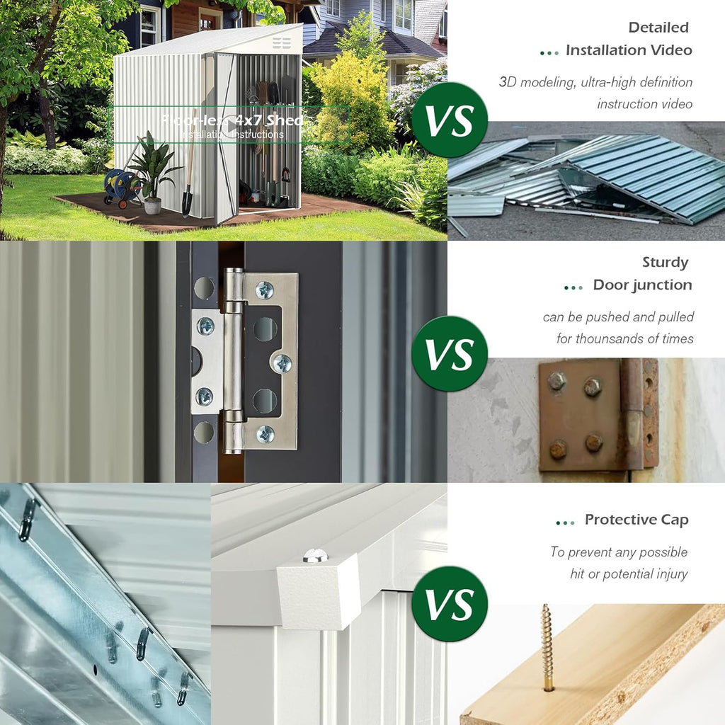 YODOLLA Outdoor 6' x 8' Metal Wall Side Lean to Storage Shed, White