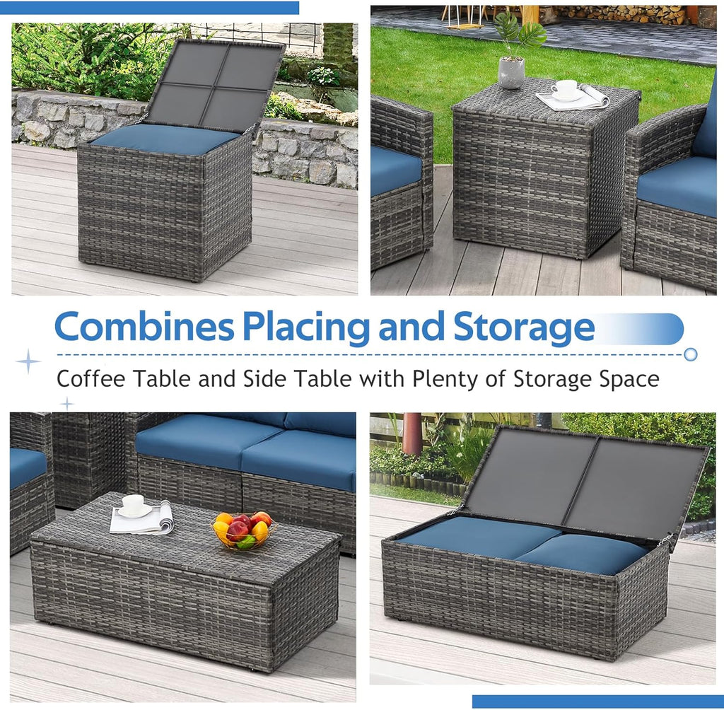 YODOLLA 7 Pieces Patio Furniture with Two Storage Boxes, Grey & Dark Bluebest