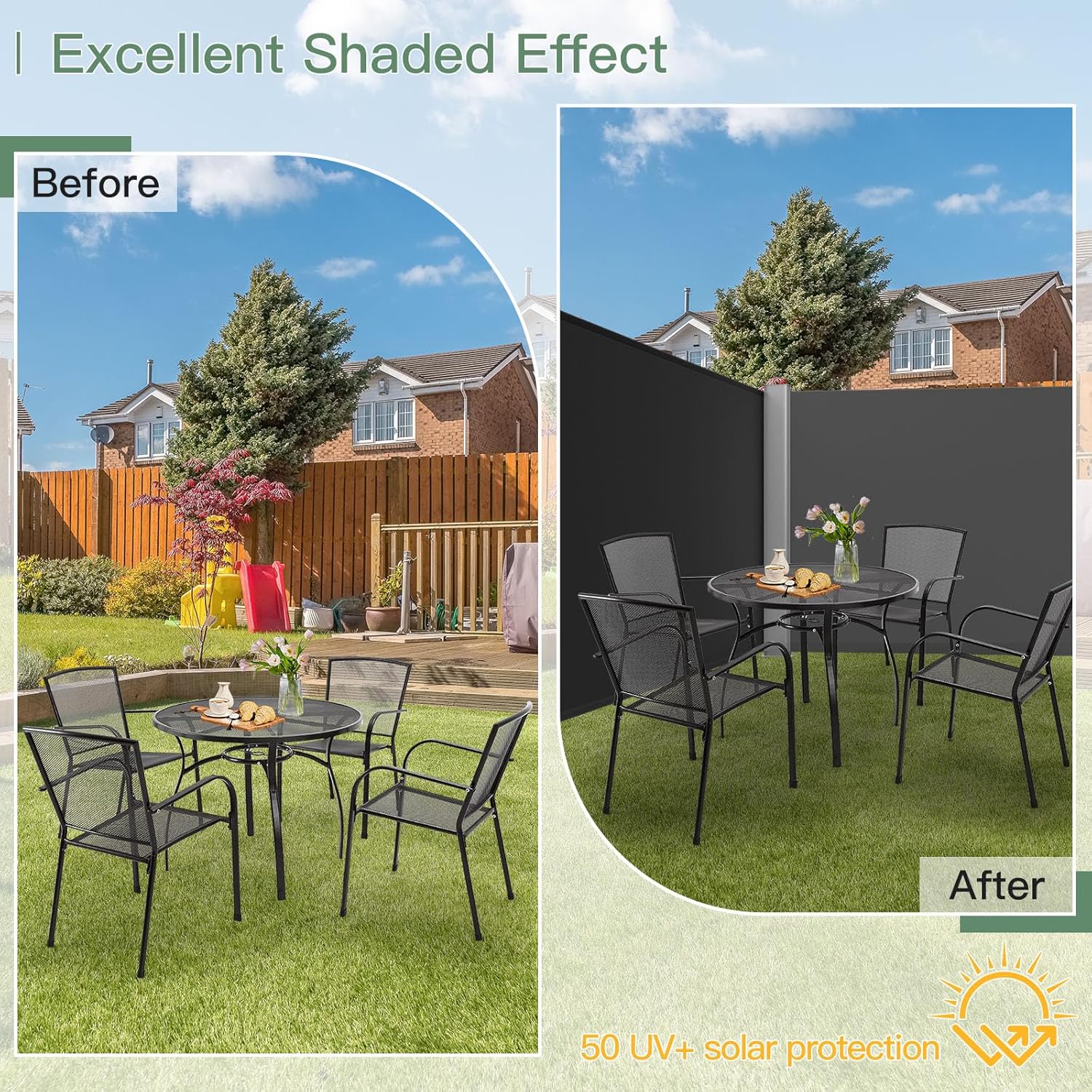 YODOLLA 236" x 63" Splashproof Retractable Side Awning, Black