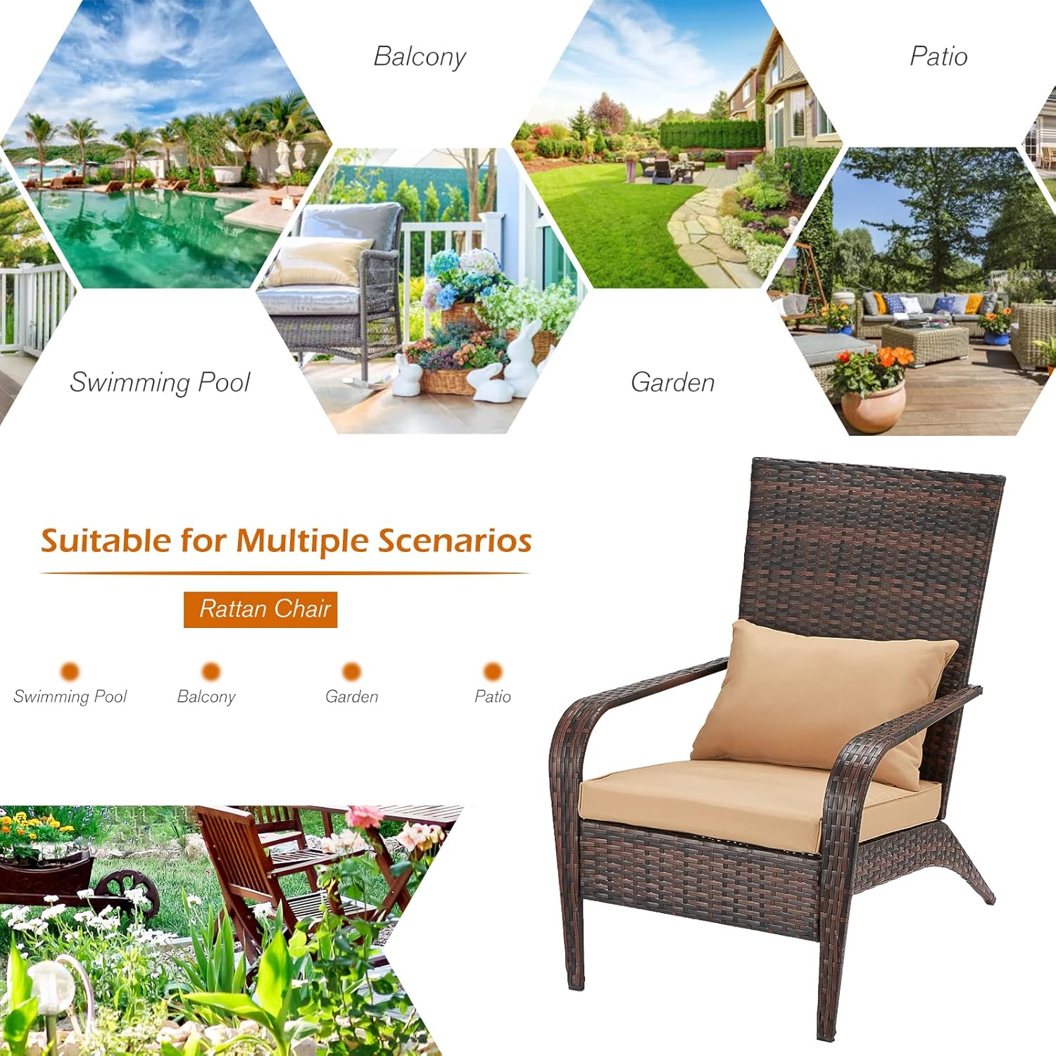 YODOLLA 2PCS Patio Adirondack Wicker Chair, Brown