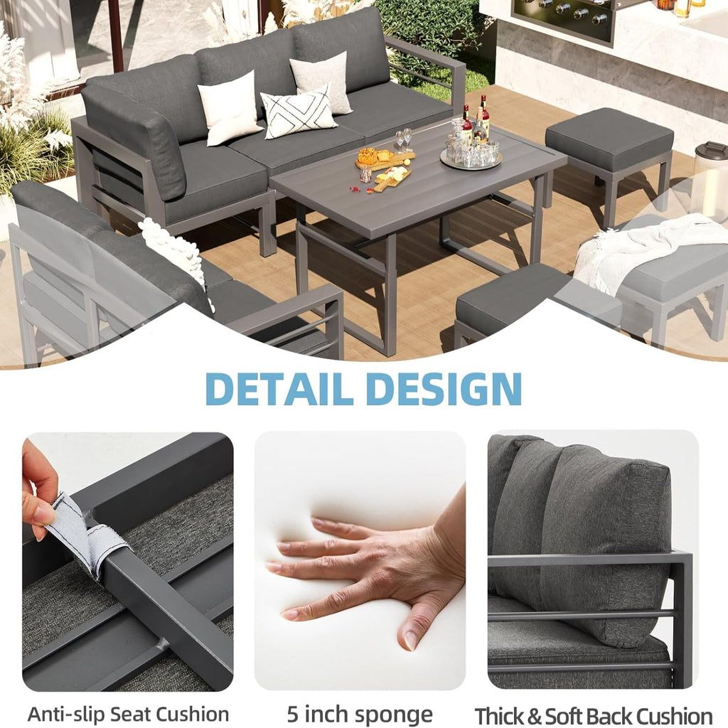 YODOLLA Outdoor Conversation Table and Chair Sets for Lawn Furniture Set, Dark Grey