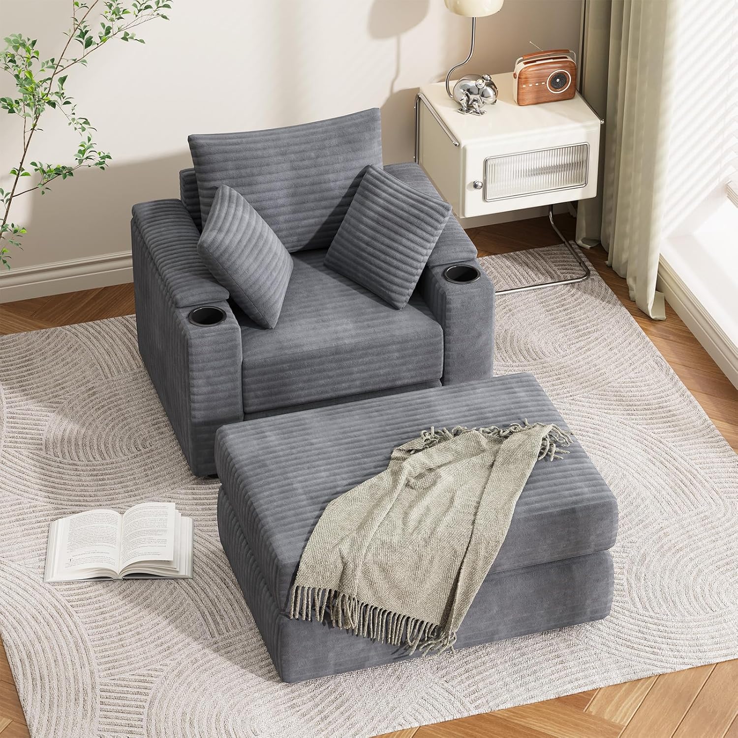 YODOLLA Chaise Lounge Chair Indoor, Oversized Sleeper Chair with Ottoman, Comfy Reading Sofa Armchairbest
