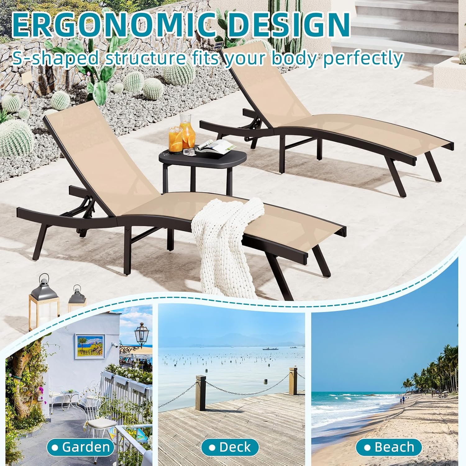 YODOLLA Outdoor Chaise Lounge, All Weather Pool Lounge Chairs Ergonomic Design