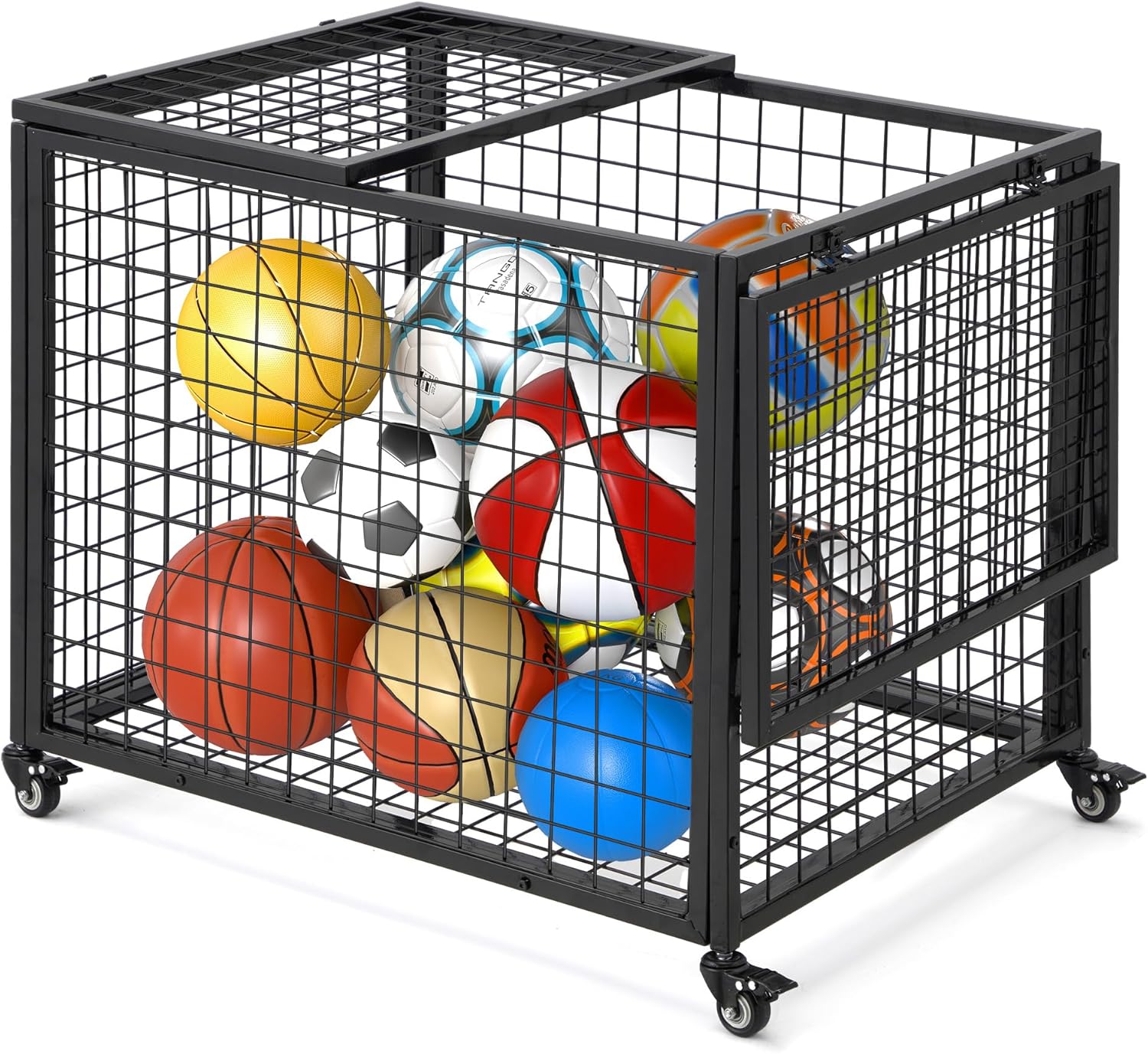 YODOLLA Ball Cart Storage, Rolling Basketball Bin with Wheels