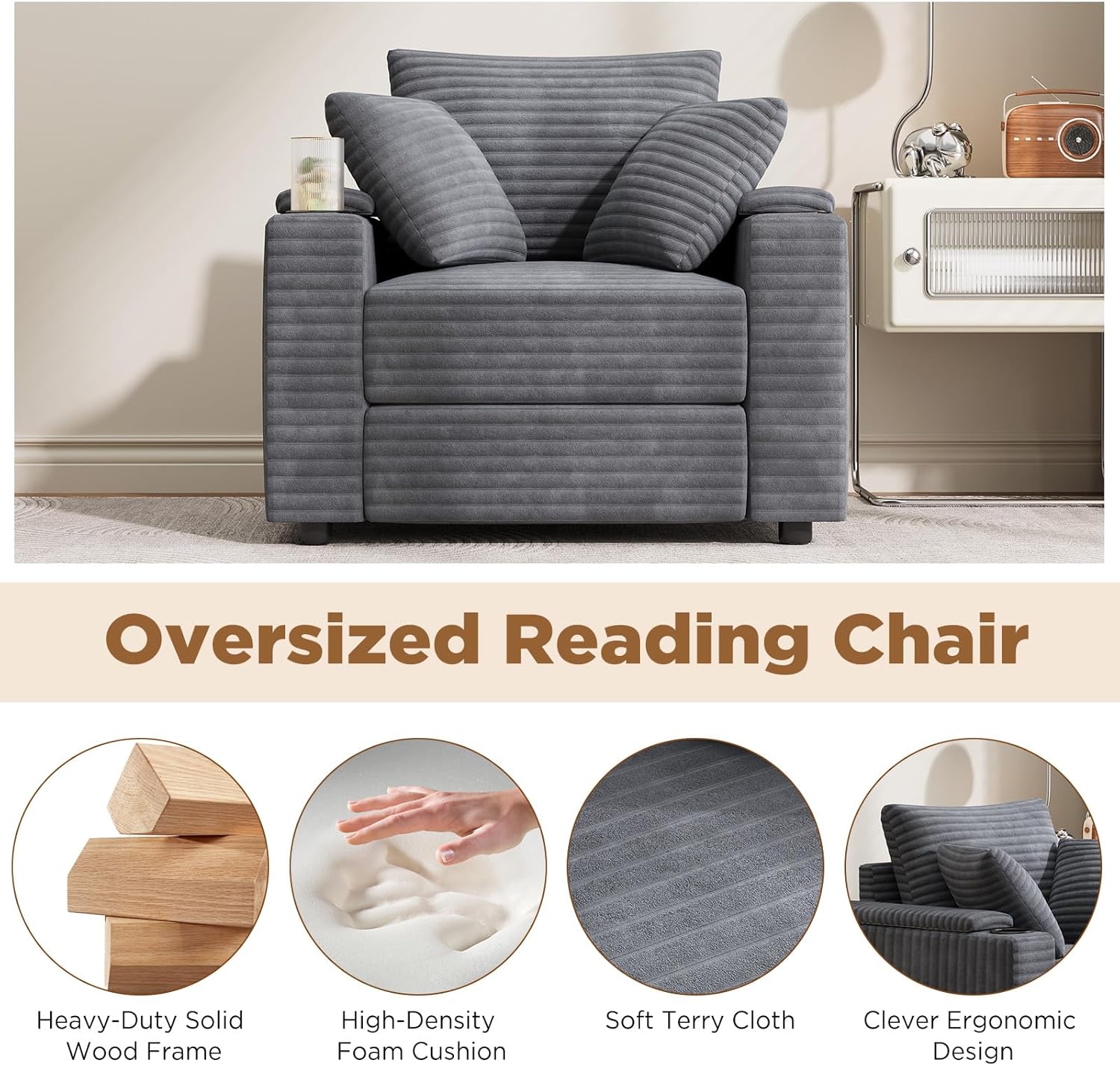 YODOLLA Chaise Lounge Chair Indoor, Oversized Sleeper Chair with Ottoman, Comfy Reading Sofa Armchairbest