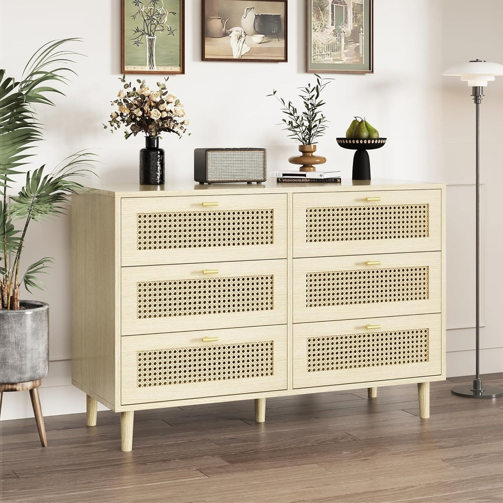 YODOLLA Wicker Dresser 6 Drawer Rattan Dresser, Natural Woodbest