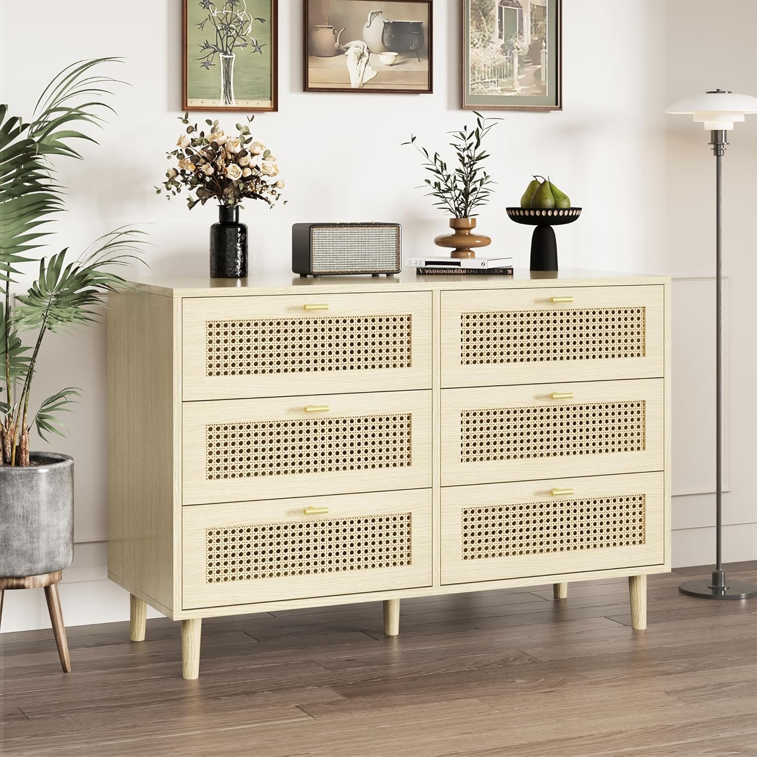 YODOLLA Wicker Dresser 6 Drawer Rattan Dresser, Natural Woodbest