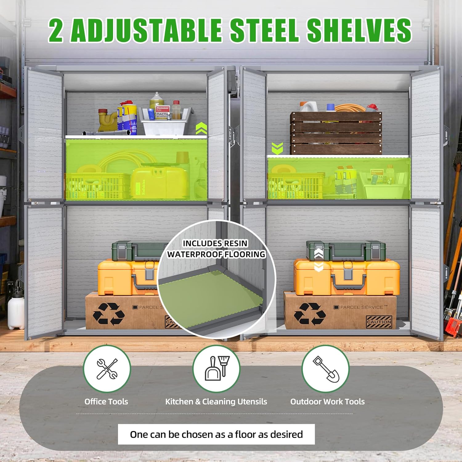 YODOLLA 58 Cu.Ft Resin Storage Cabinet Waterproof with Adjustable Shelves