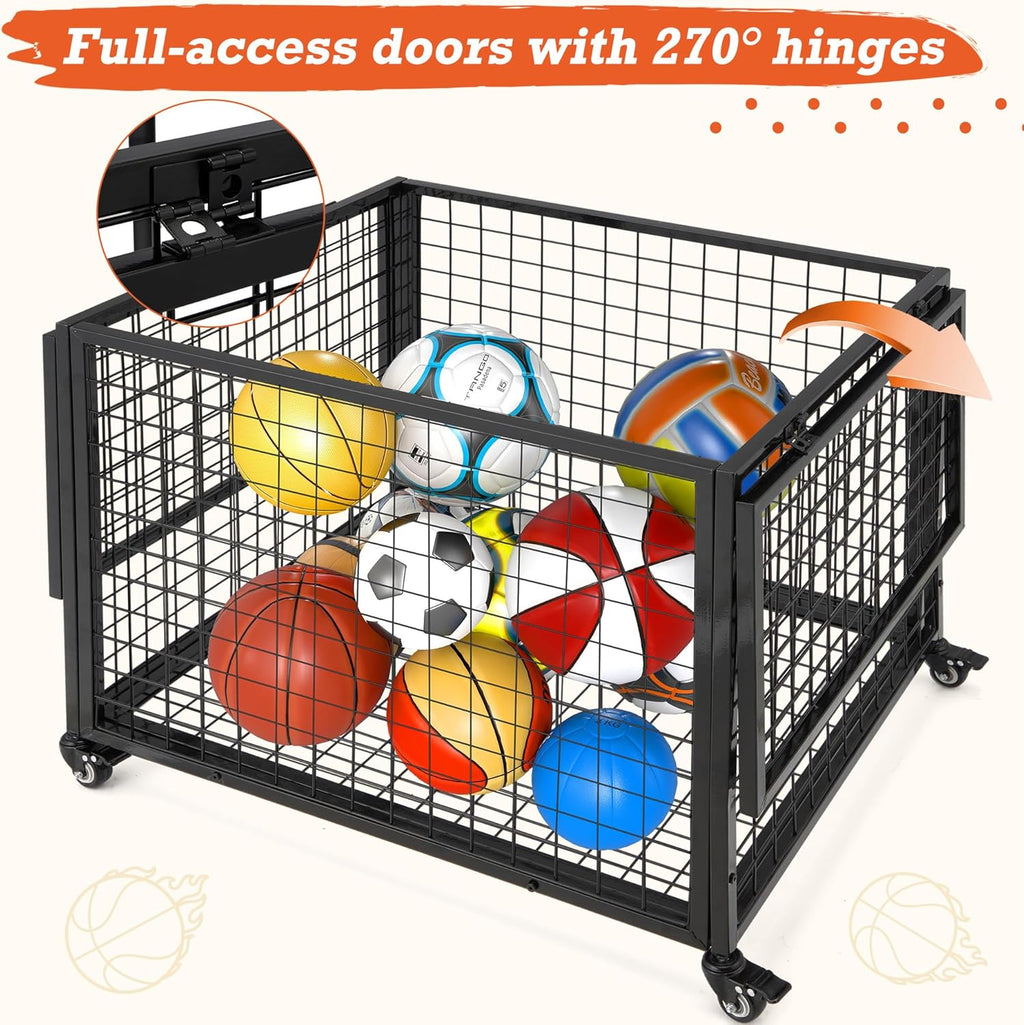 YODOLLA Ball Cart Storage, Rolling Basketball Bin with Wheels