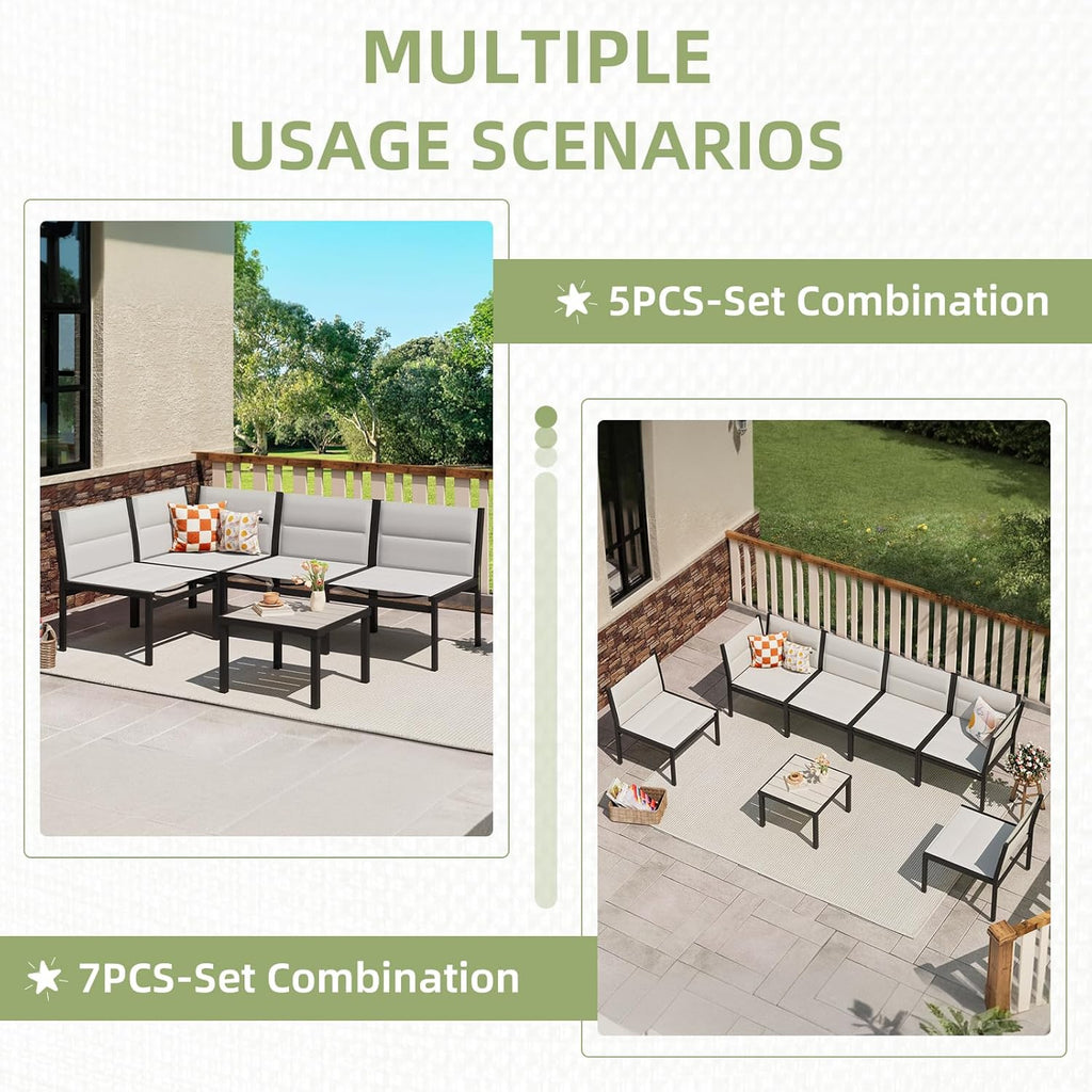 YODOLLA 7-Pc Sectional Patio Set Textilene Fabric, Off-Whitebest