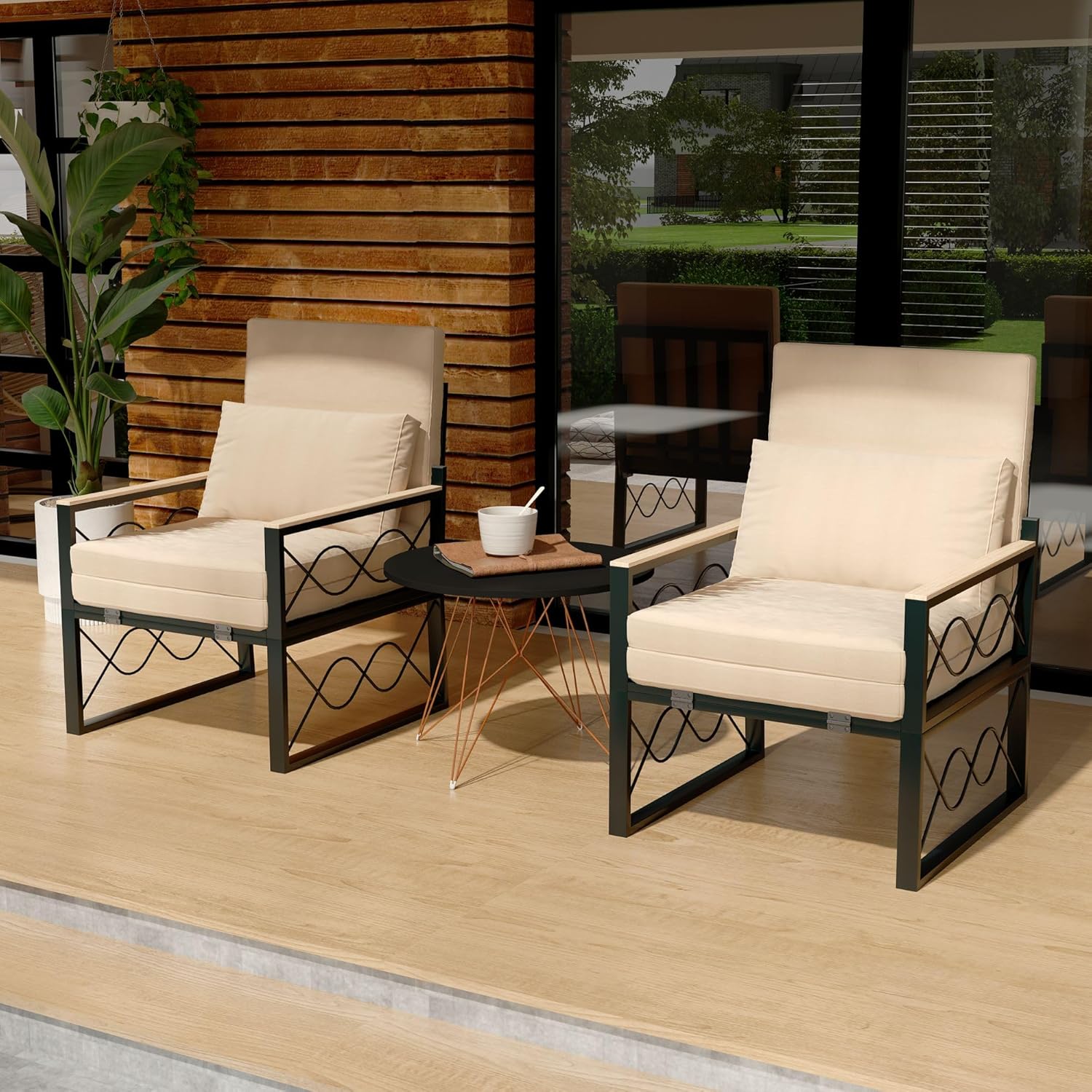 YODOLLA Outdoor Metal Chaise Lounge Adjustable Chair Set of 2 with 1 Side Table