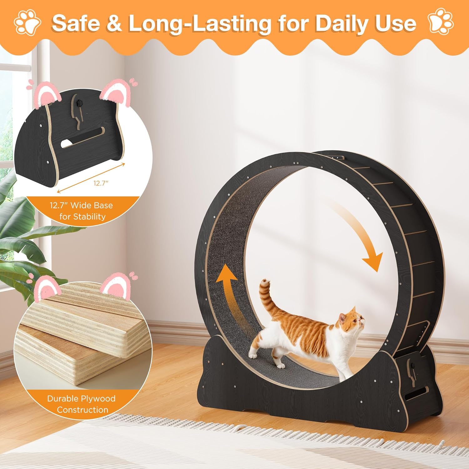 YODOLLA 39.3” Cat Wheel for Indoor Cats, Black