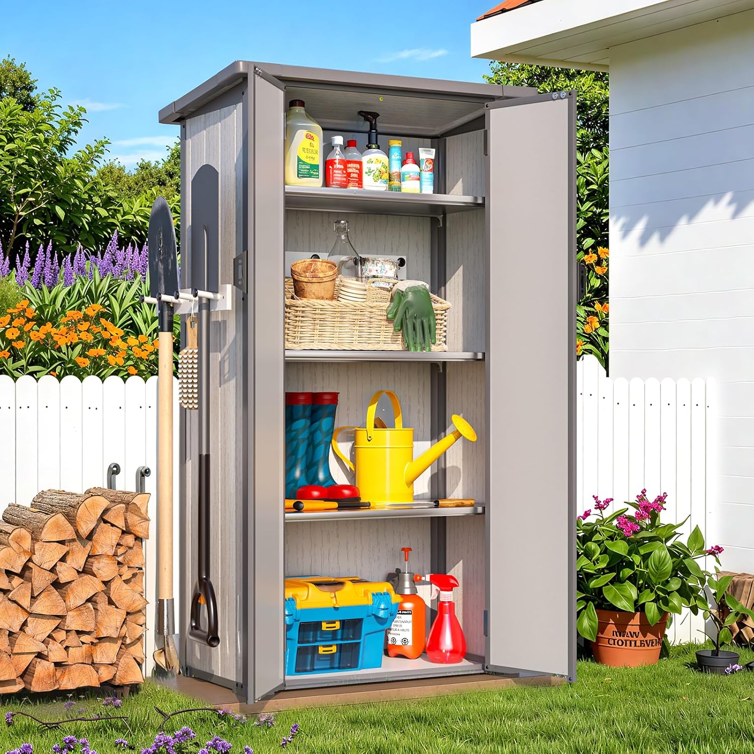 YODOLLA Waterproof Tall Resin Outdoor Storage Cabinet with Adjustable Shelves