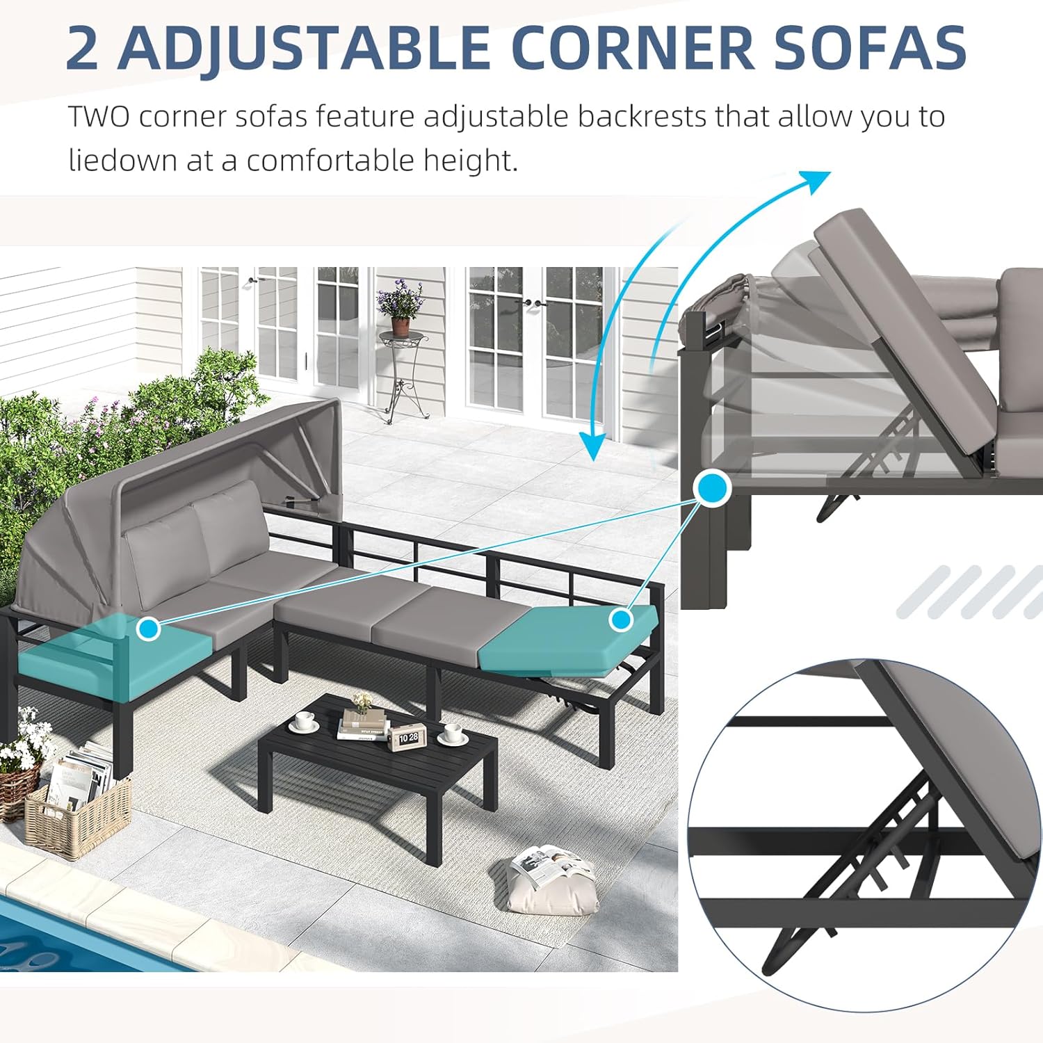 YODOLLA Patio Furniture Set with Retractable Canopy, Greybest