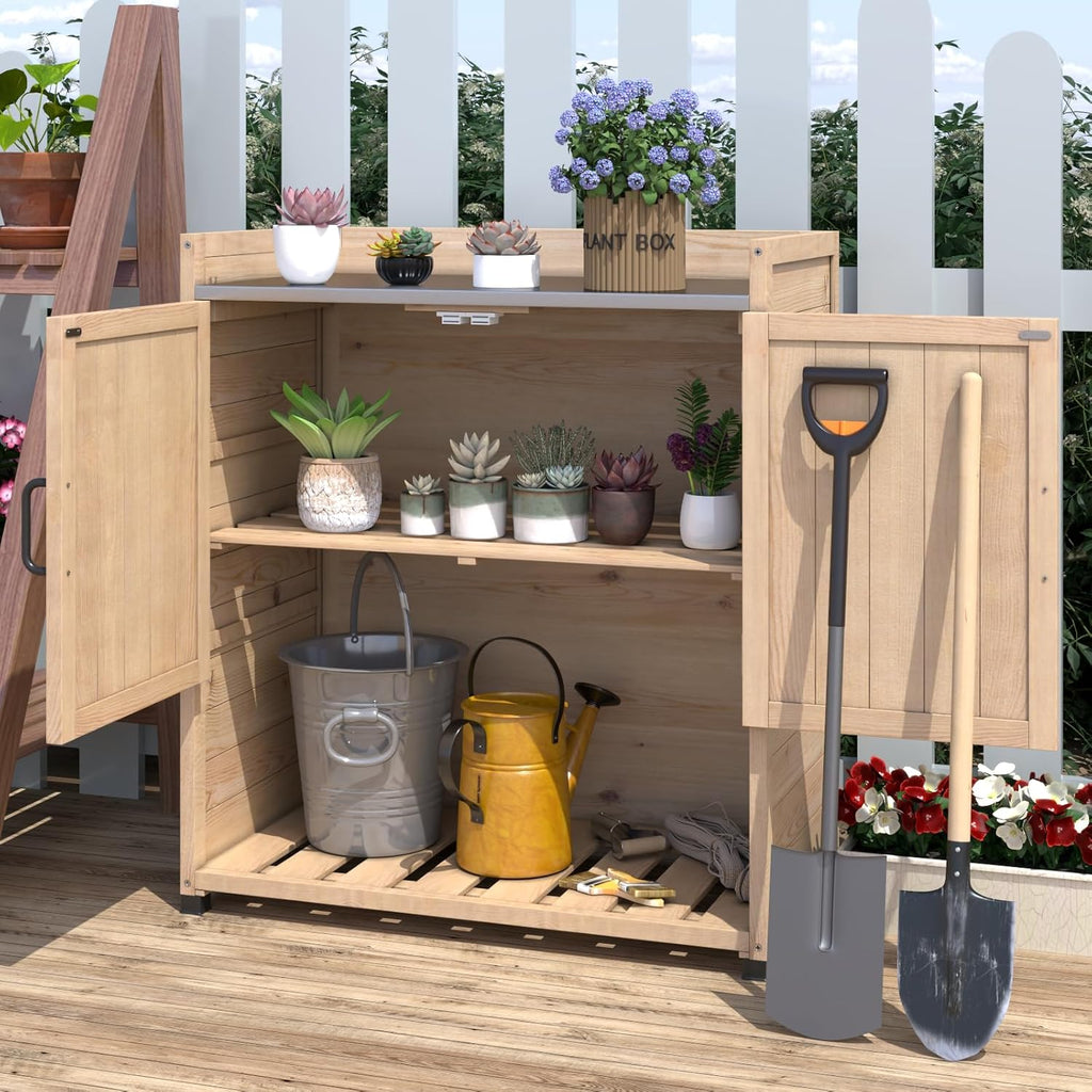 YODOLLA Potting Bench, Outdoor Wooden Storage Cabinet with Adjustable Shelfbest