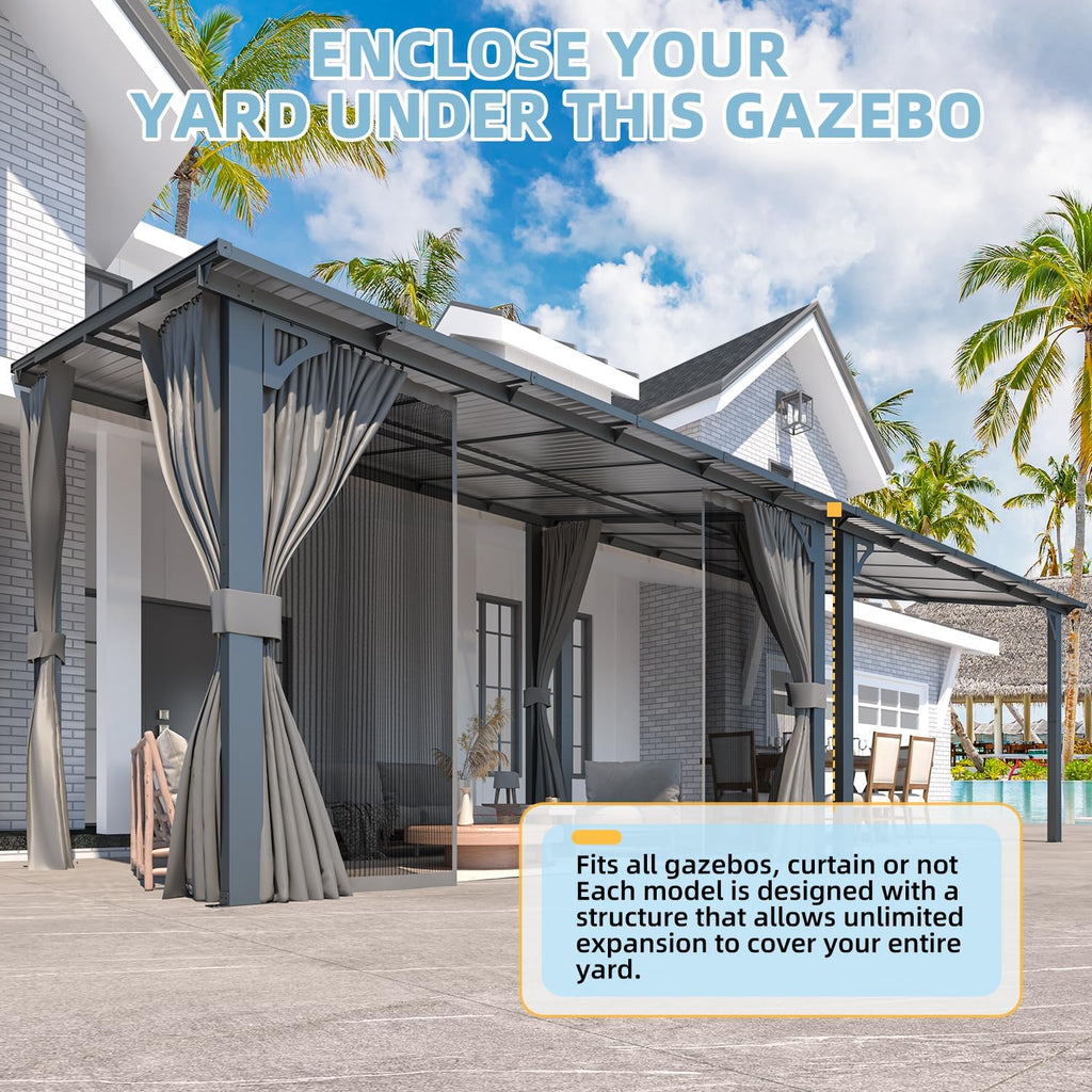YODOLLA 16' x 8' Gazebo Outdoor Pergola with Curtains and Nettingbest