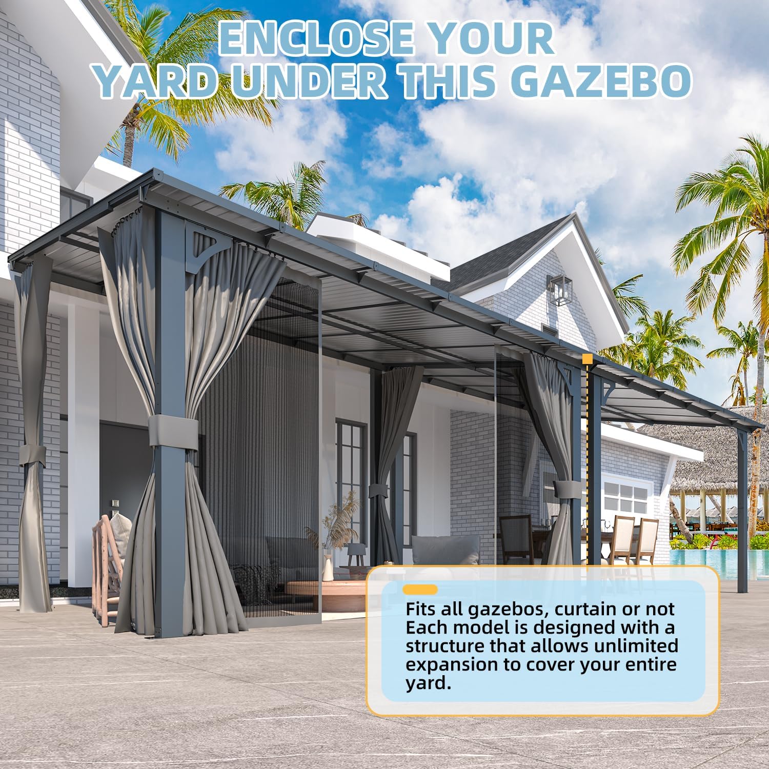 YODOLLA 20' x 10' Outdoo Gazebo for Patio with Curtains and Netting