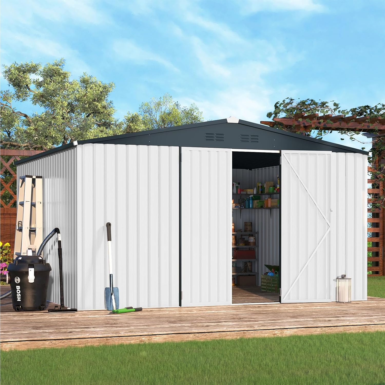 YODOLLA Shed 12' x 12' Storage Shed, Whitebest