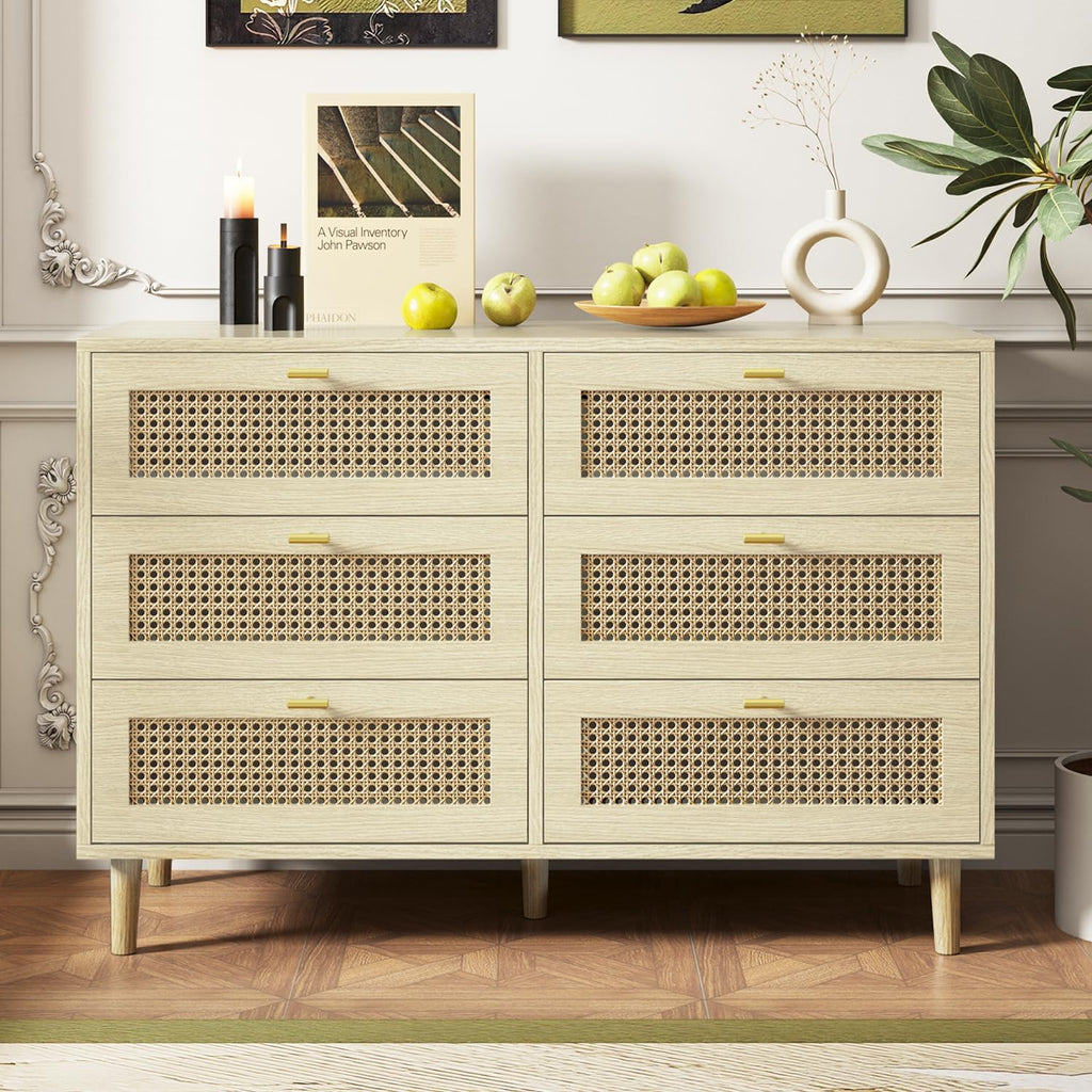 YODOLLA Wicker Dresser 6 Drawer Rattan Dresser, Natural Woodbest