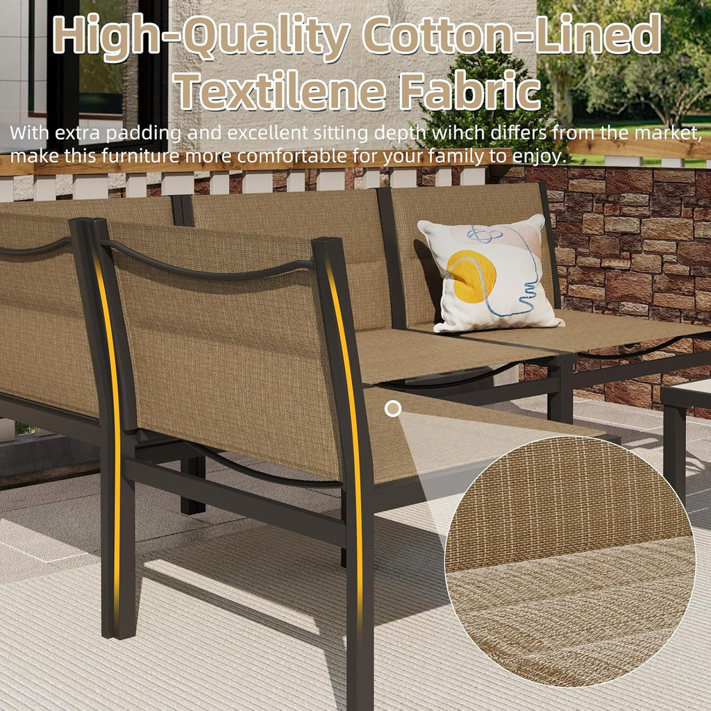 YODOLLA 7-Pc Sectional Patio Set Textilene Fabric, Brownbest