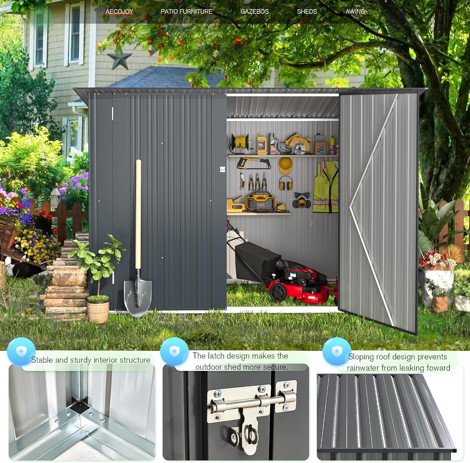 YODOLLA 7x3 Small Metal Shed for Garden & Yardbest