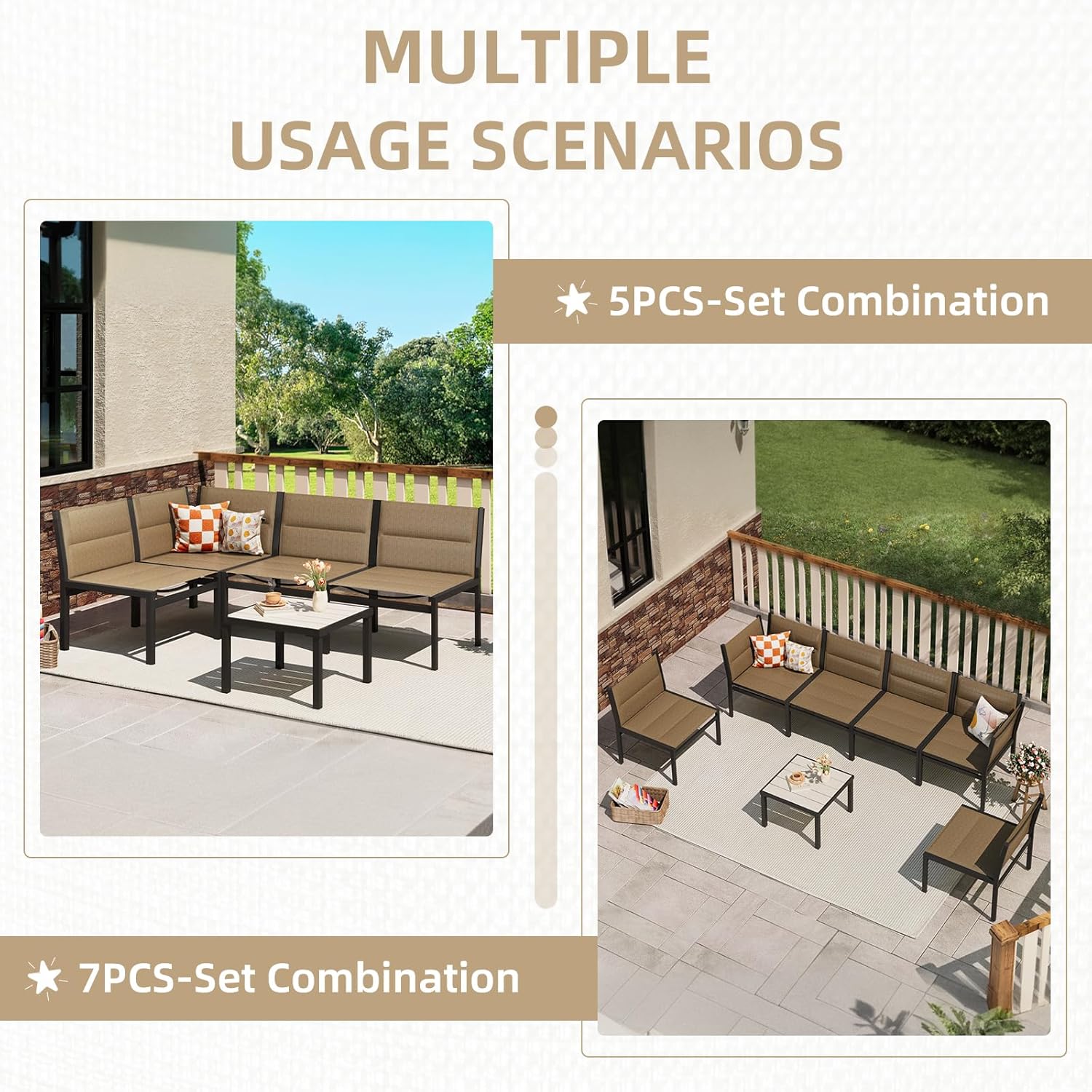 YODOLLA 7-Pc Sectional Patio Set Textilene Fabric, Brownbest