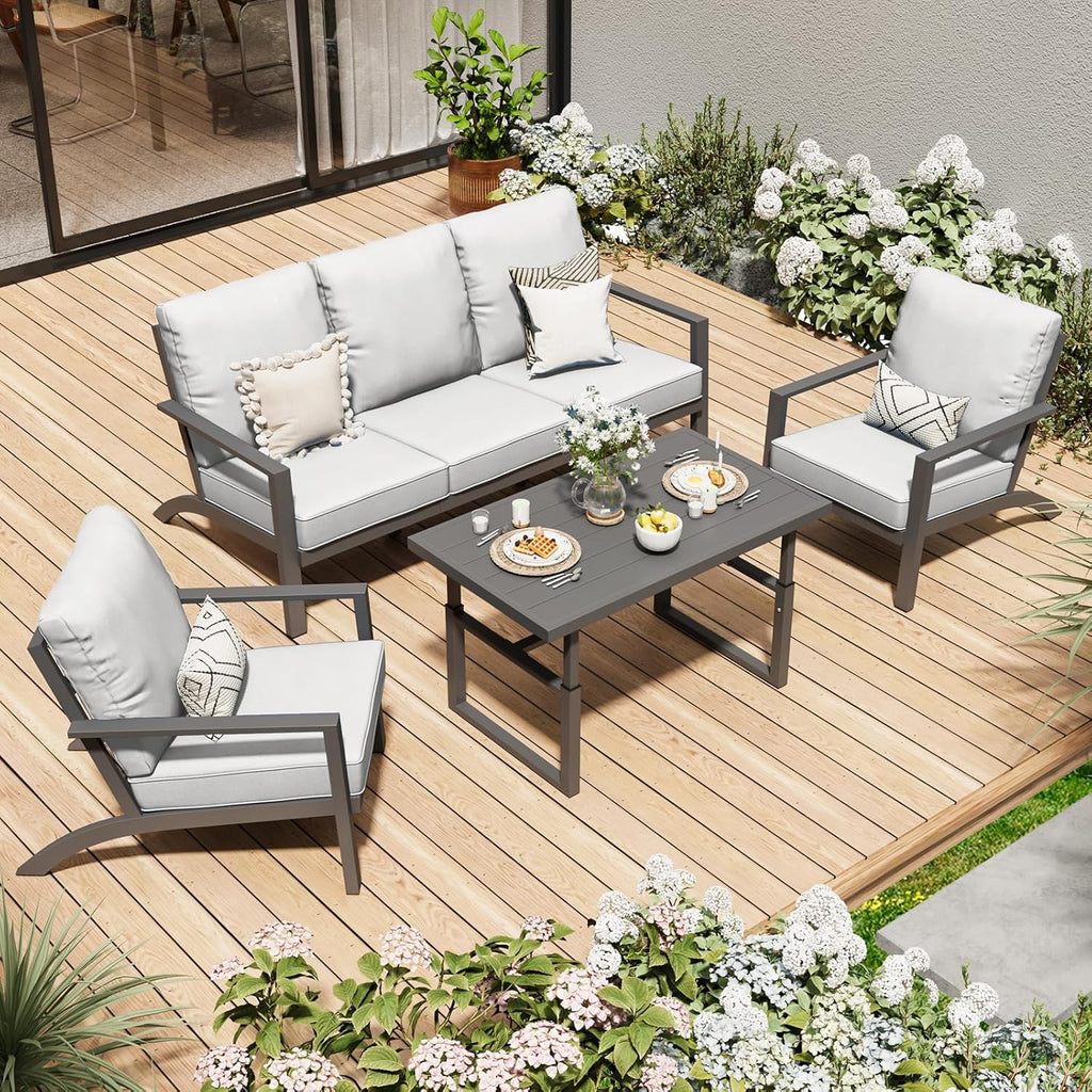 YODOLLA Aluminum Patio Furniture Set Metal Outdoor Furniture, Light Grey