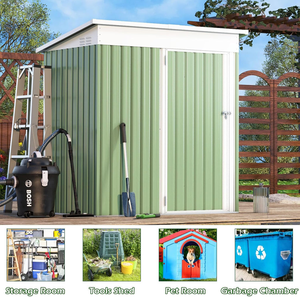 YODOLLA 5'x3' Green Metal Outdoor Storage Shed