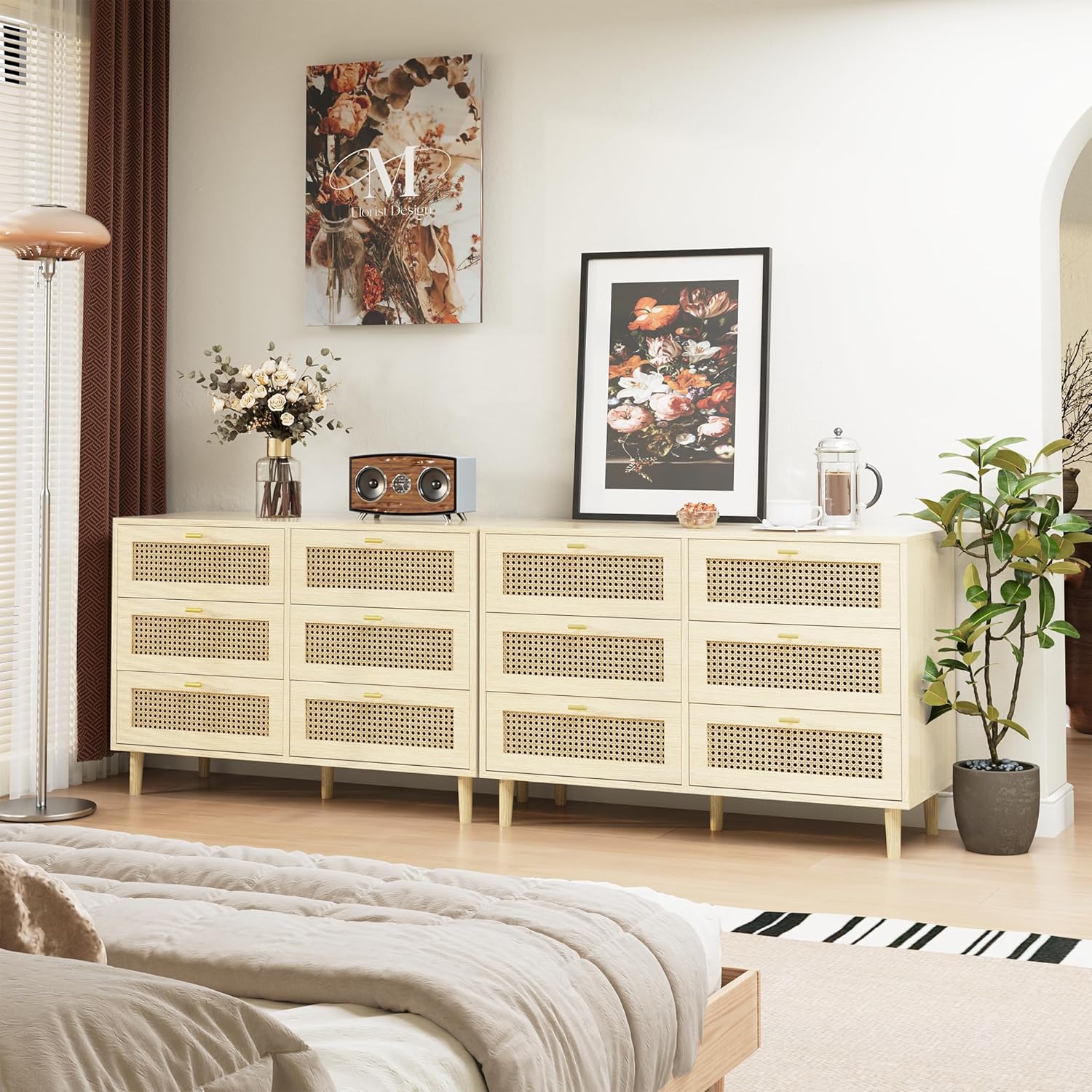 YODOLLA Wicker Dresser 6 Drawer Rattan Dresser, Natural Woodbest