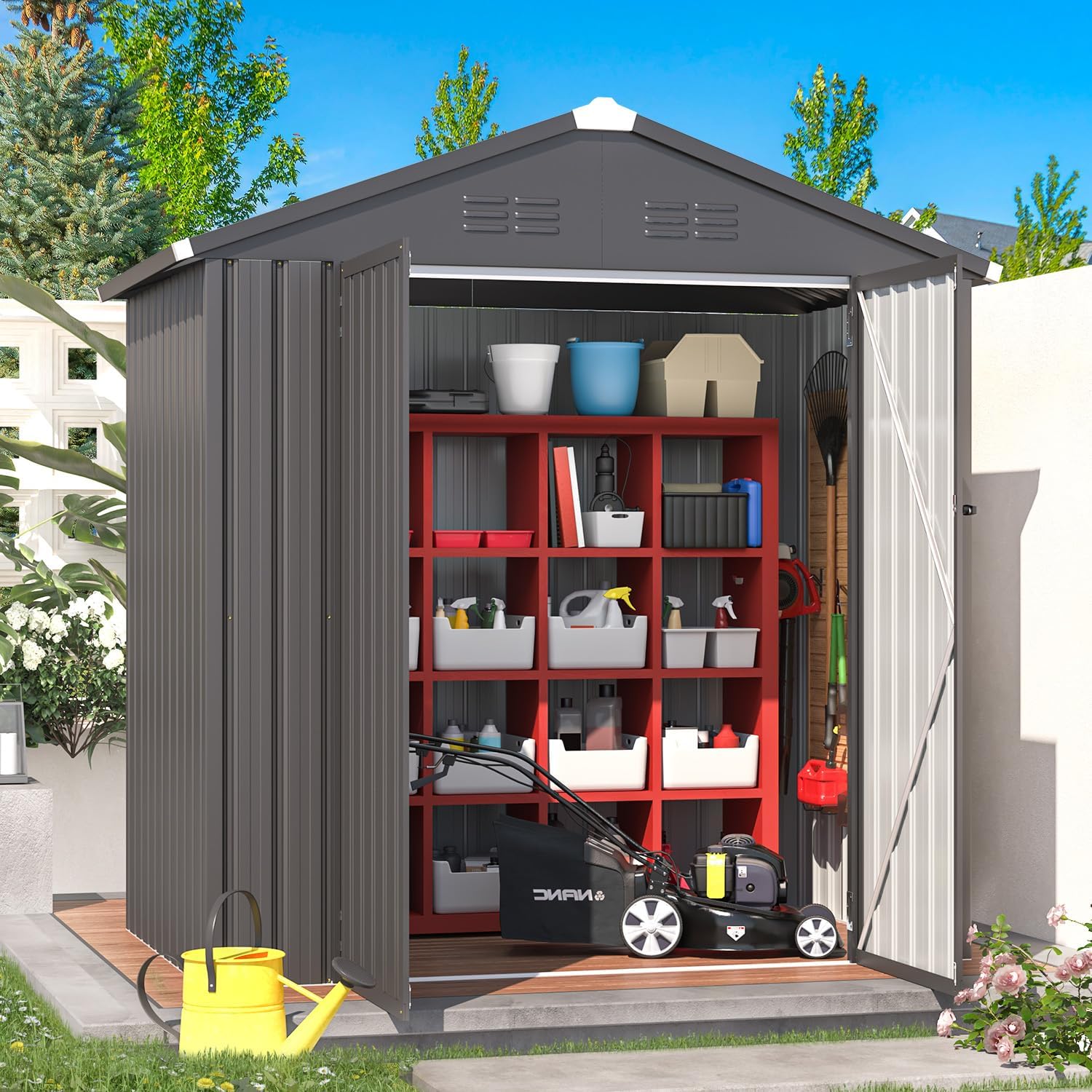 YODOLLA Shed 6' x 4' Storage Shed, Metal Sheds & Outdoor Storage, Dark Grey