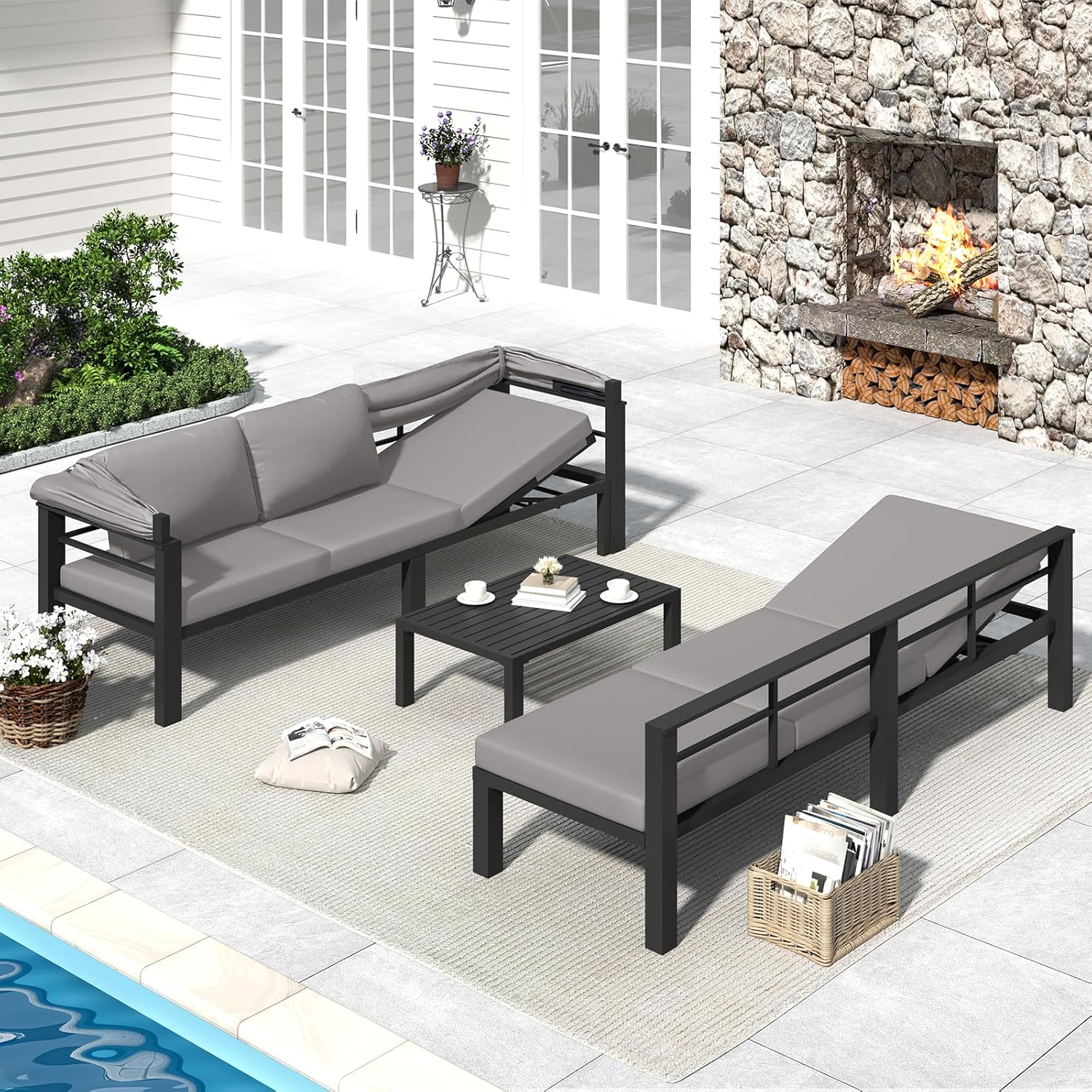 YODOLLA Patio Furniture Set with Retractable Canopy, Greybest
