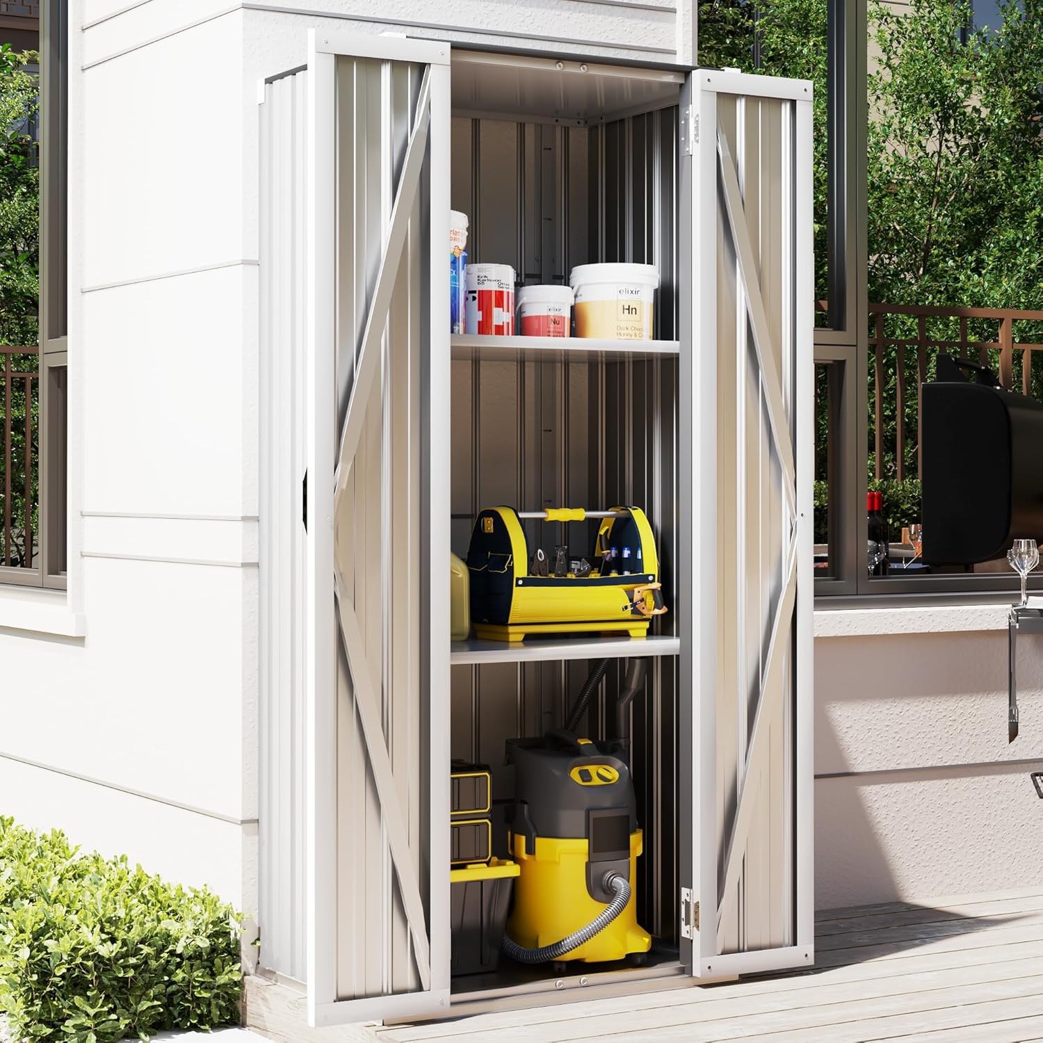 YODOLLA Outdoor Storage Cabinet Waterproof with Shelves Storage Shed, White