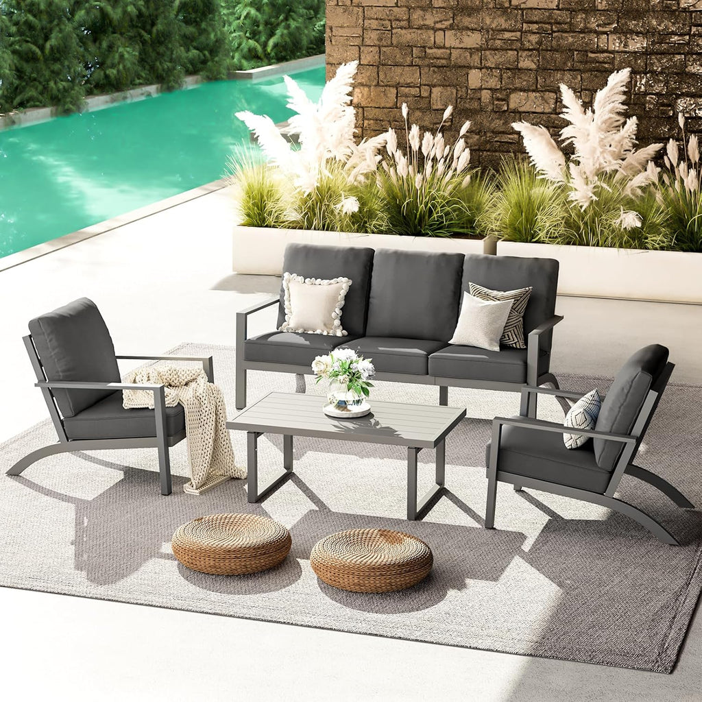YODOLLA Aluminum Patio Furniture Set Metal Outdoor Furniture, Dark Grey