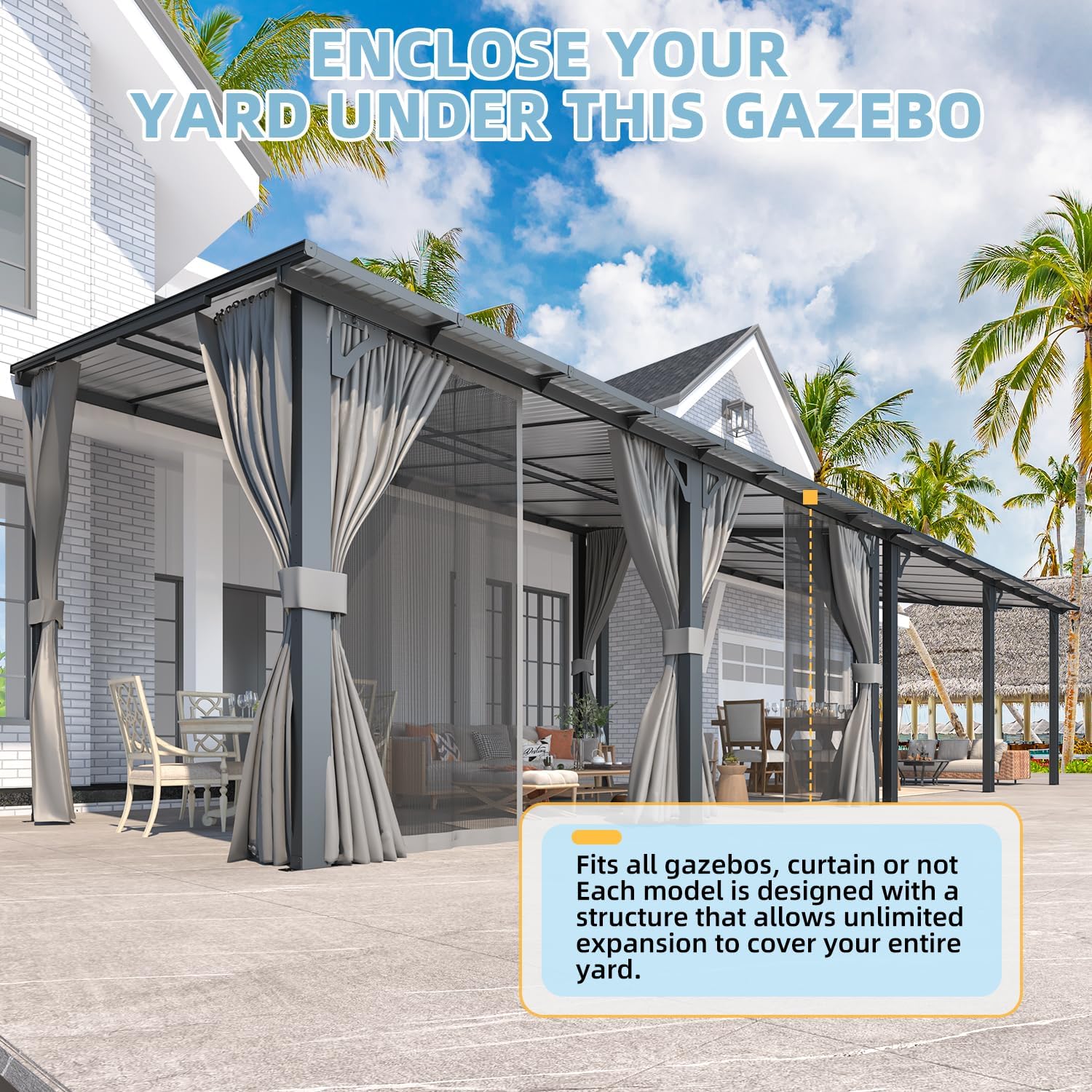 YODOLLA 16' x 10' Gazebo Outdoor Pergola for Patio with Curtains and Netting