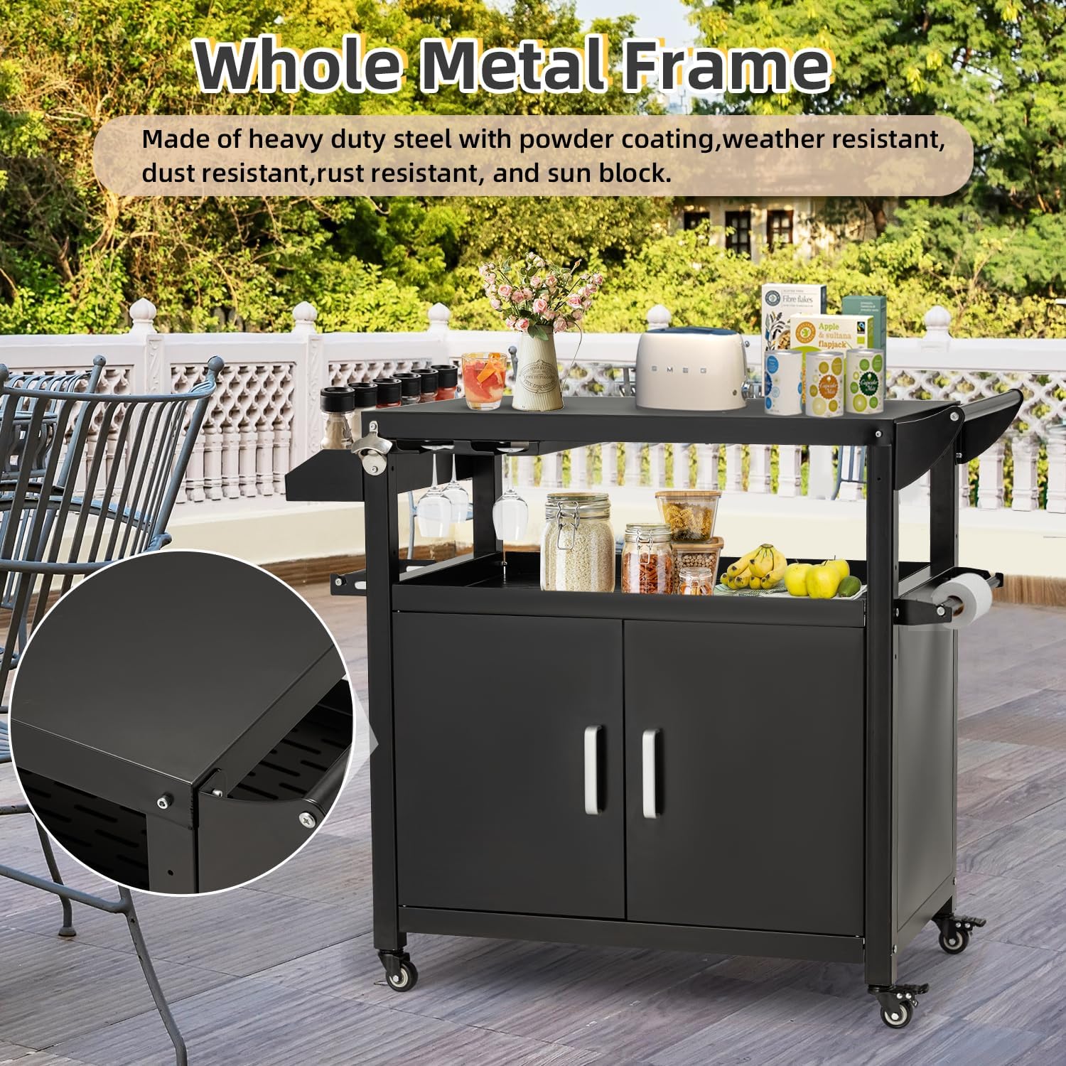 YODOLLA Outdoor Grill Cart Kitchen Storage Cabinets Island with Wheelsbest