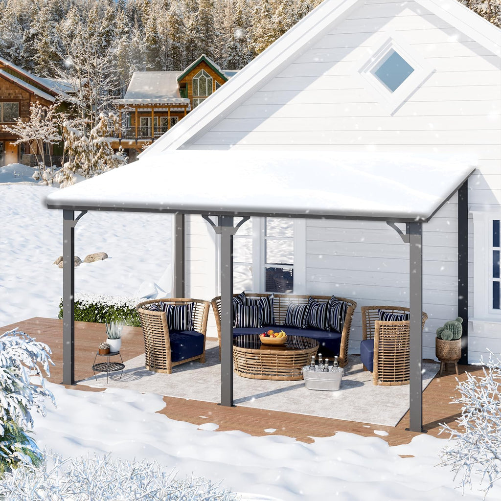YODOLLA 14' x 10' Hard Top Lean to Gazebo Outdoor Pergola, Dark Grey