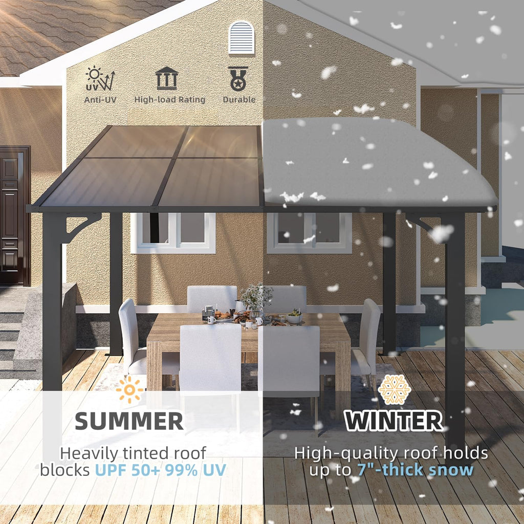 YODOLLA 8' x 8' Lean to Gazebo Pergola for Patio, Dark Grey