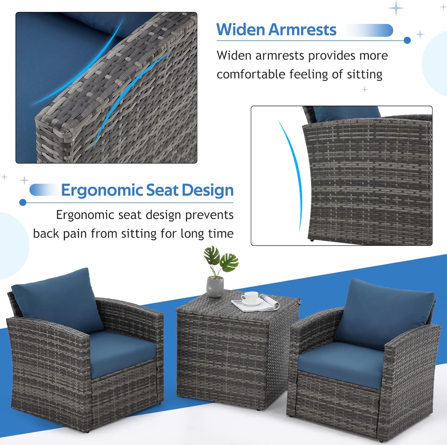 YODOLLA 7 Pieces Patio Furniture with Two Storage Boxes, Grey & Dark Bluebest