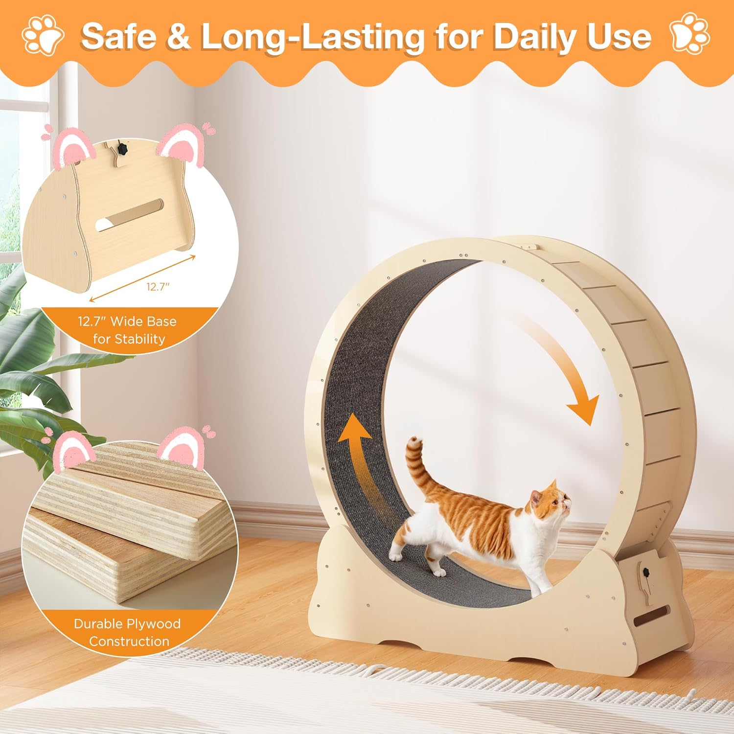 YODOLLA 39.3” Cat Wheel for Indoor Cats, Natural