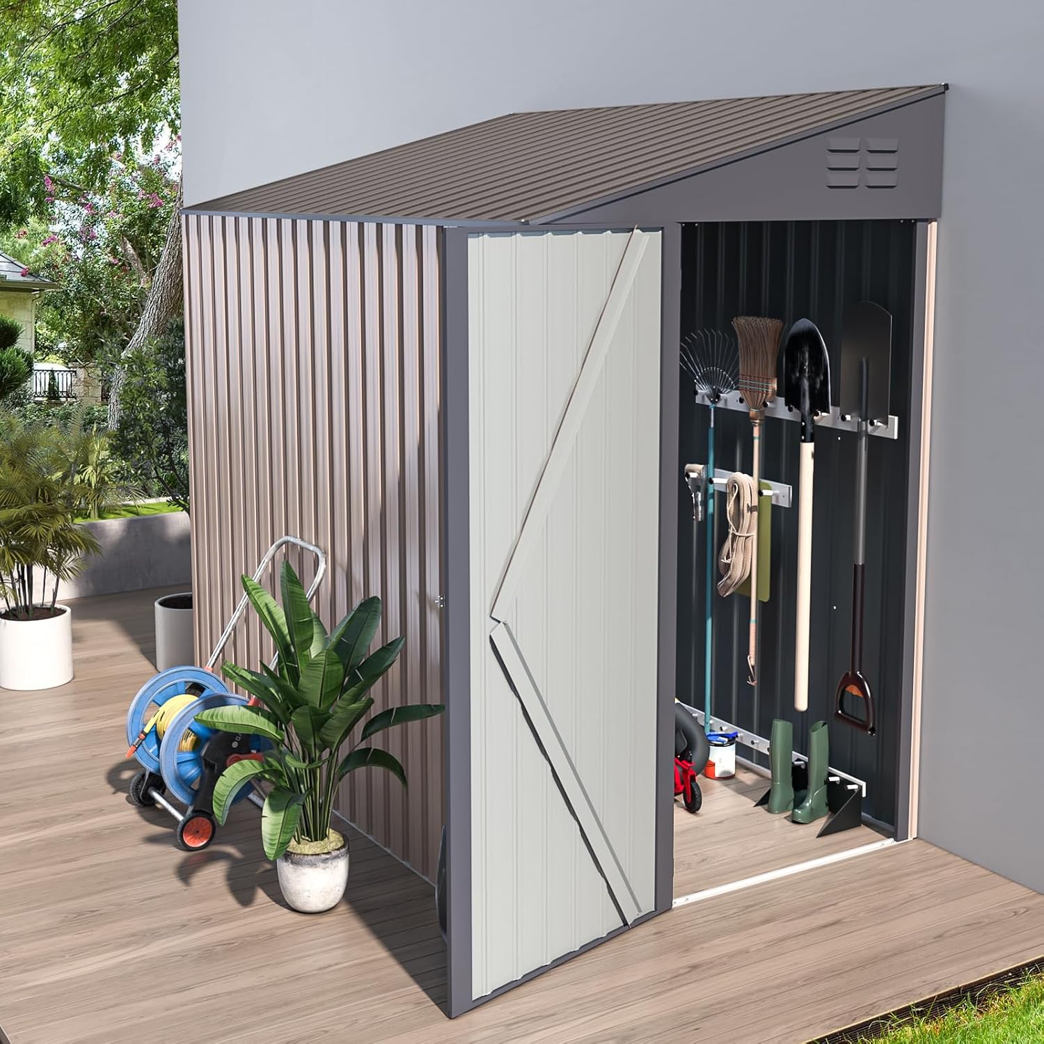 YODOLLA 4' x 7' Outdoor Lean to Storage Shed, Grey