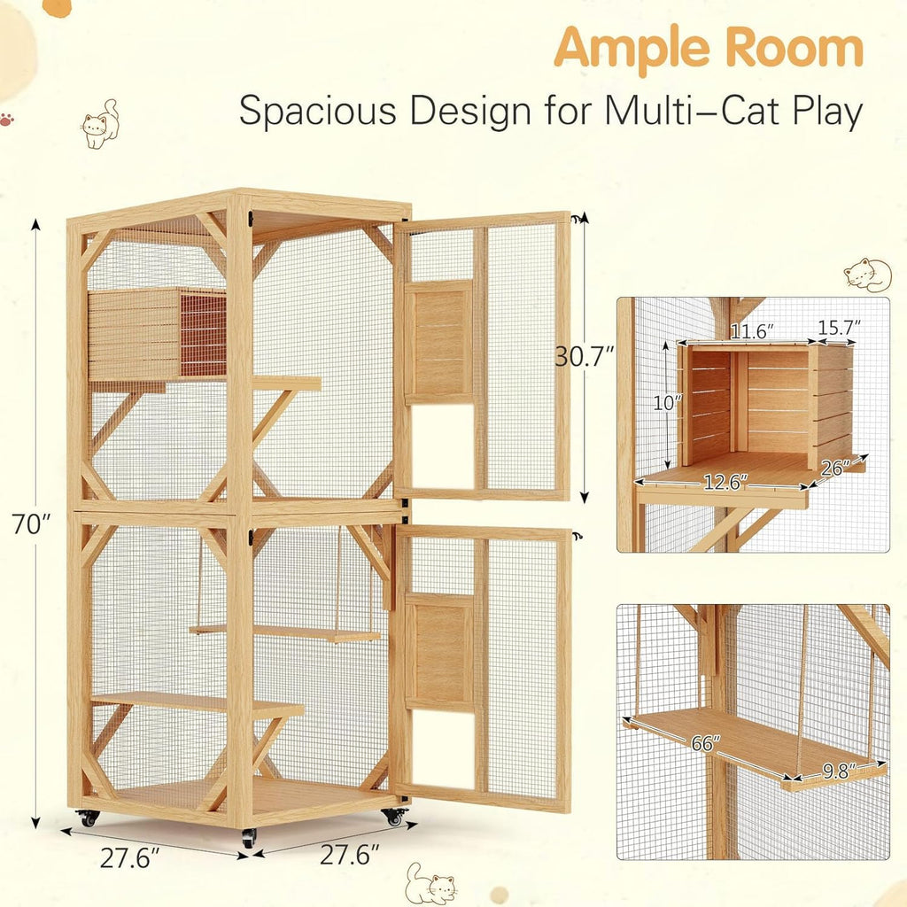 YODOLLA Outdoor Catio Enclosure with Hammock, Safe Play Space for Cats, Natural
