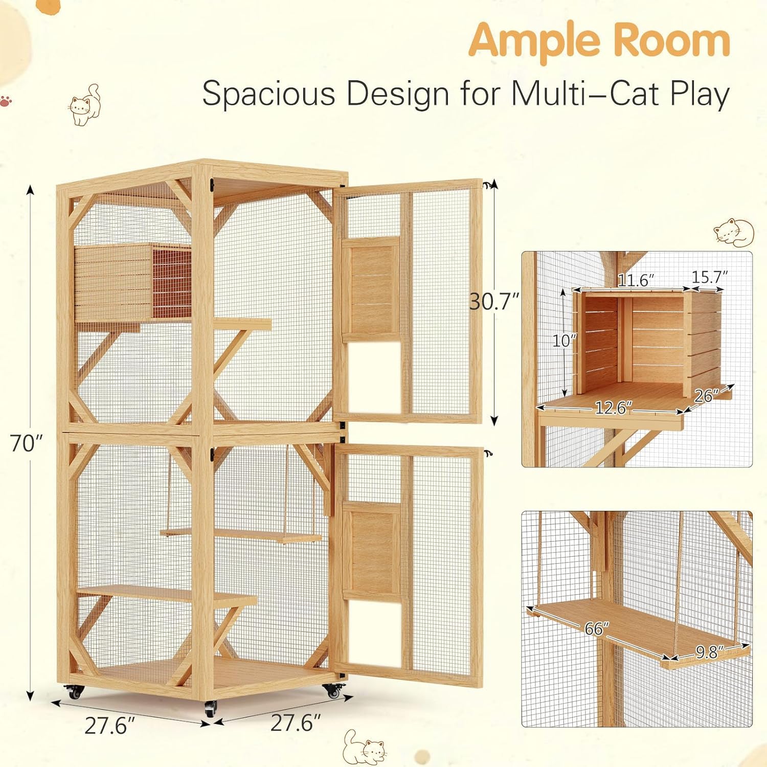YODOLLA Outdoor Catio Enclosure with Hammock, Safe Play Space for Cats, Natural
