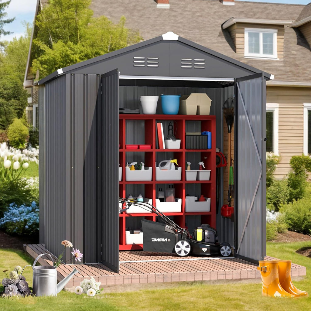 YODOLLA Shed 6' x 4' Storage Shed, Metal Sheds & Outdoor Storage, Dark Grey