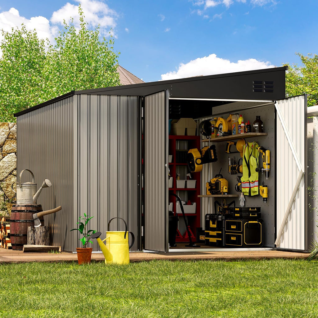 YODOLLA 8x10 Lean-to Shed, Outdoor Storage Shed, Gray