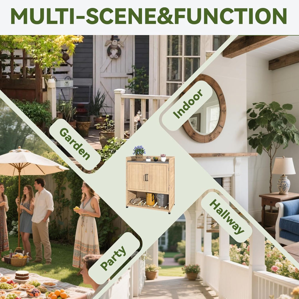 YODOLLA Potting Bench, Outdoor Wooden Storage Cabinet with Adjustable Shelfbest