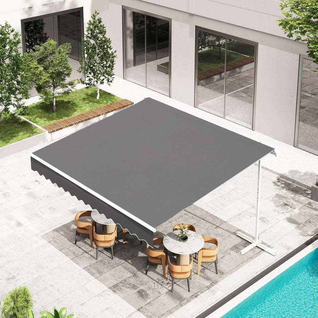 YODOLLA 13'x10' Single Side Free Standing Retractable Awning, Dark Gray