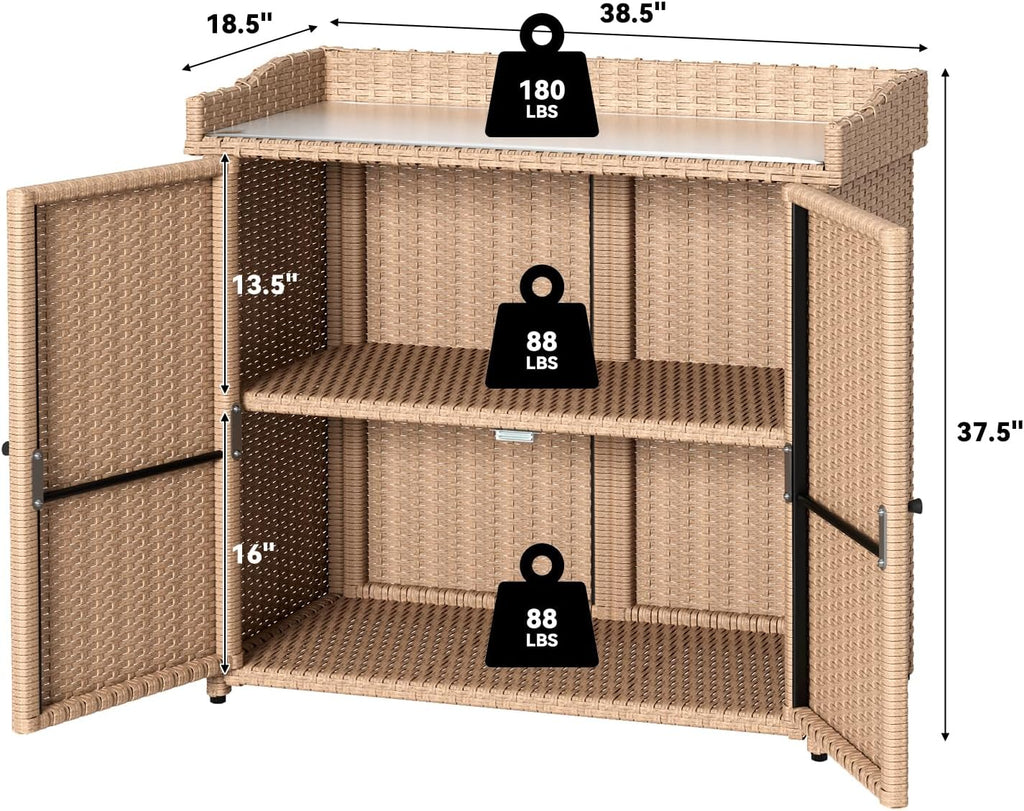 YODOLLA Outdoor Rattan Storage Cabinet, Waterproof, Beigebest