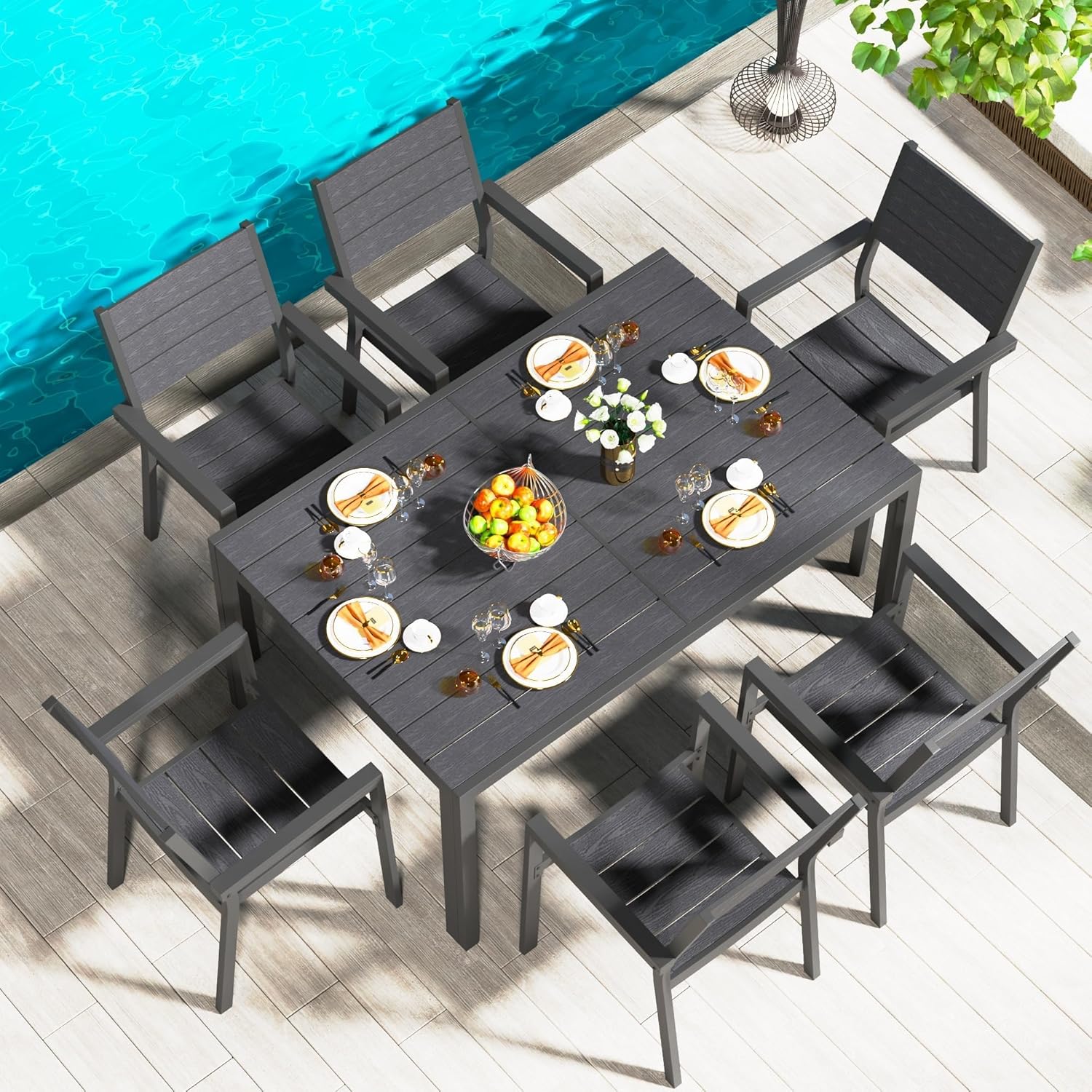 YODOLLA Dining Set, Patio 7 Piece Aluminum Patio Table and Chairs Setbest