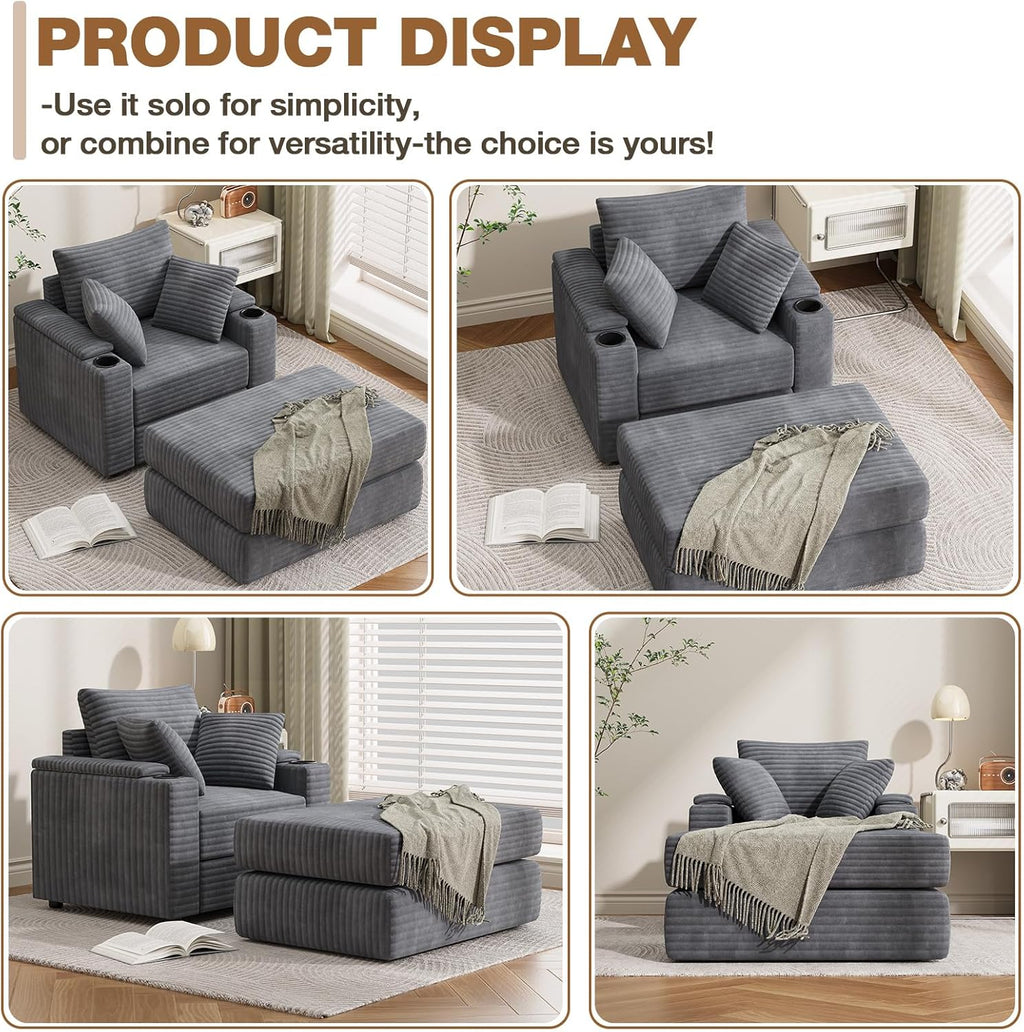 YODOLLA Chaise Lounge Chair Indoor, Oversized Sleeper Chair with Ottoman, Comfy Reading Sofa Armchairbest