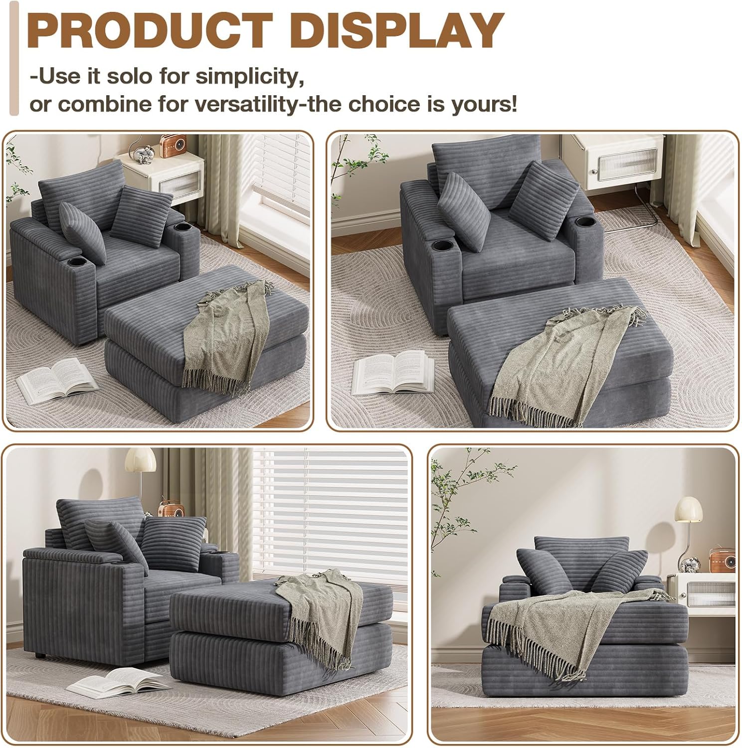 YODOLLA Chaise Lounge Chair Indoor, Oversized Sleeper Chair with Ottoman, Comfy Reading Sofa Armchairbest